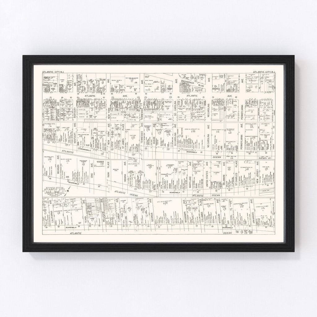 Vintage Map of Atlantic City, NJ Business Section 1947