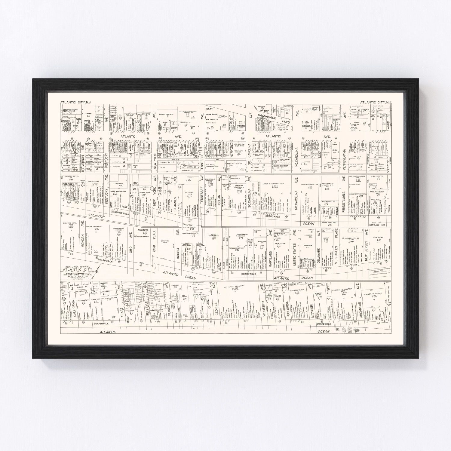 Vintage Map of Atlantic City, NJ Business Section 1947