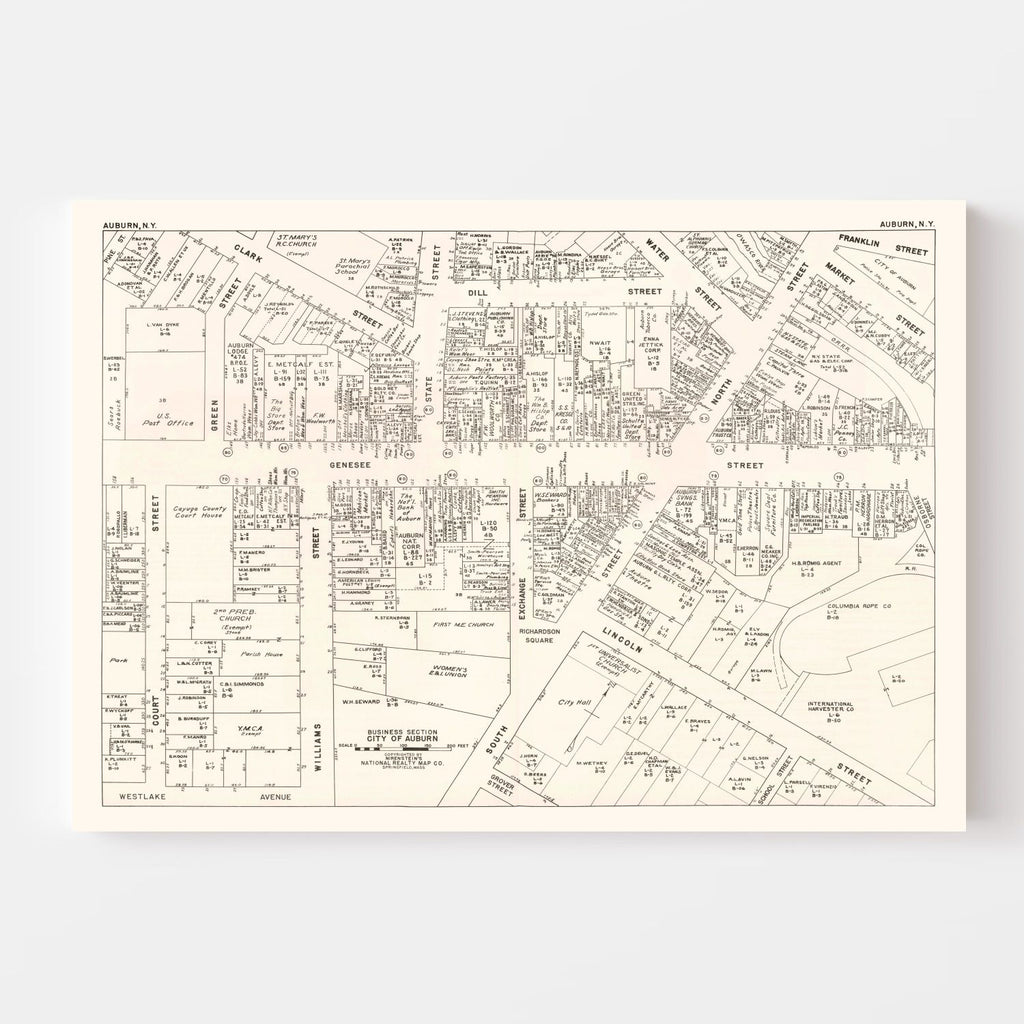 Vintage Map of Auburn, NY Business Section 1947
