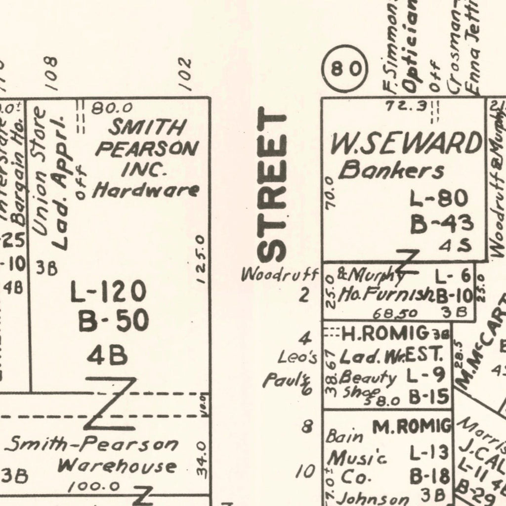 Vintage Map of Auburn, NY Business Section 1947