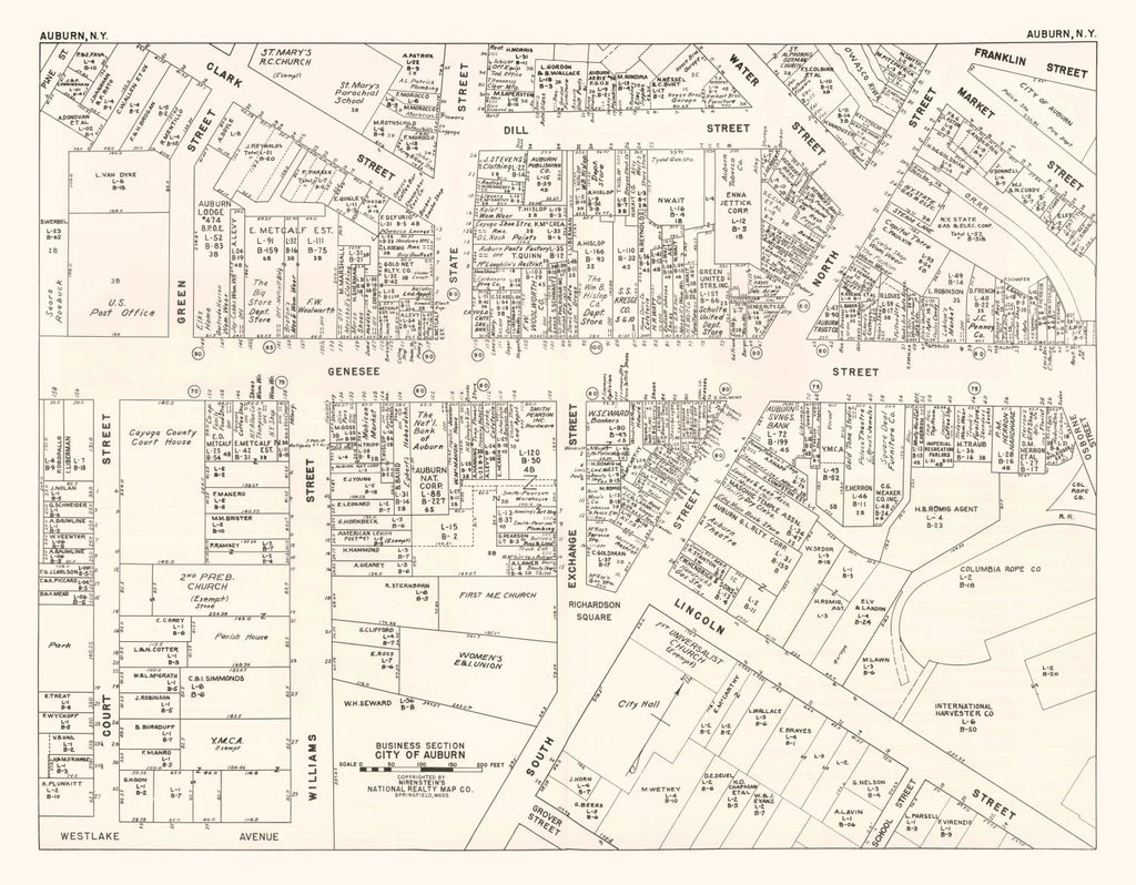 Vintage Map of Auburn, NY Business Section 1947