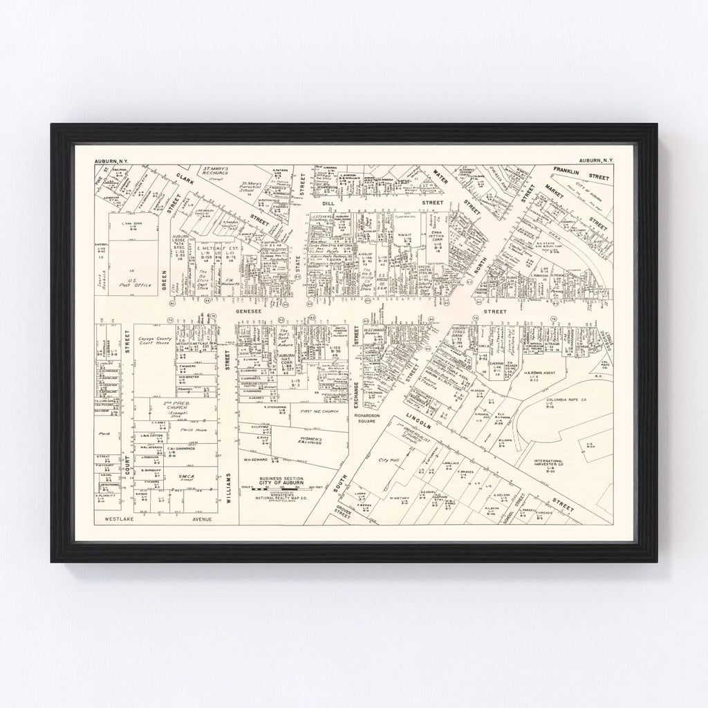 Vintage Map of Auburn, NY Business Section 1947