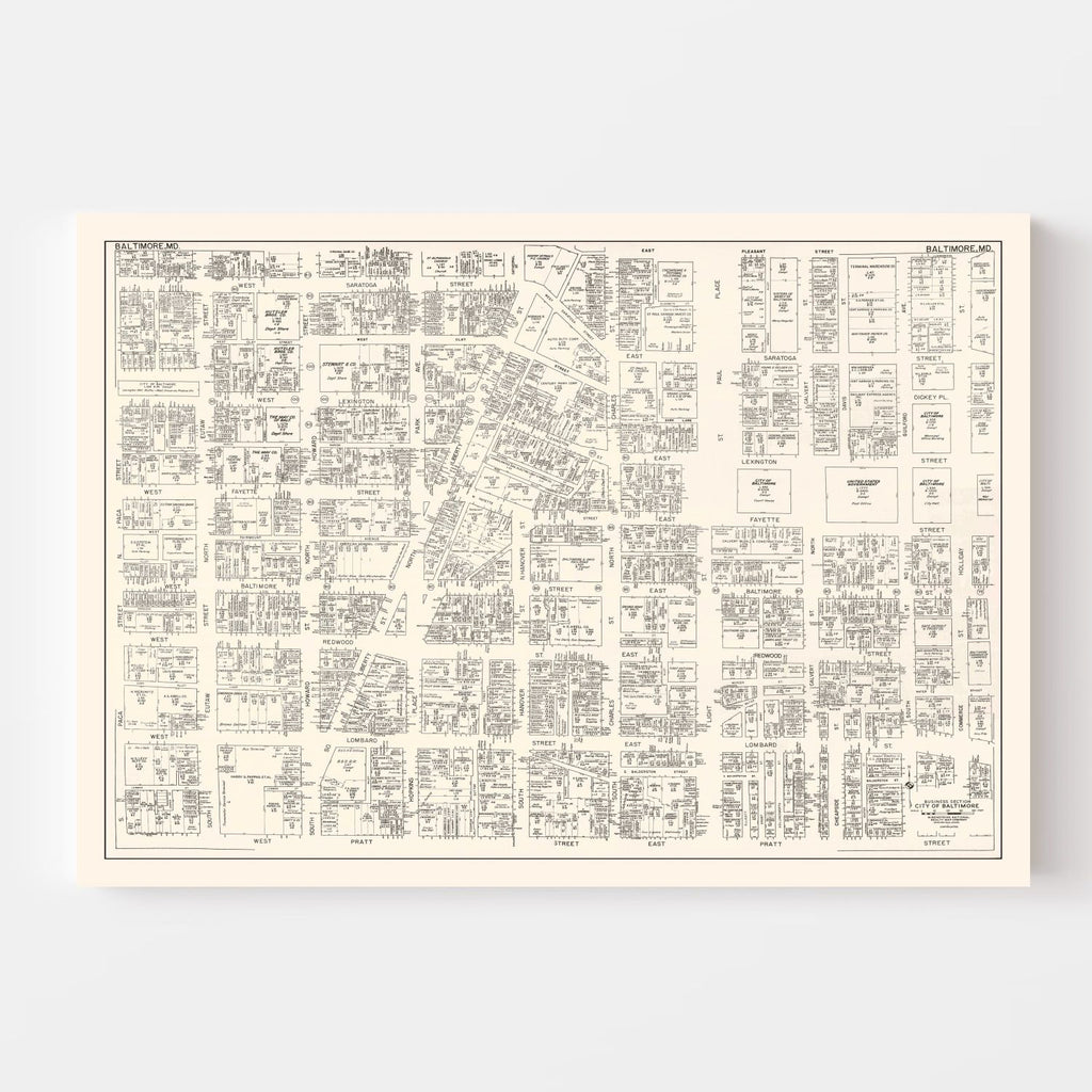 Vintage Map of Baltimore, MD Business Section 1947