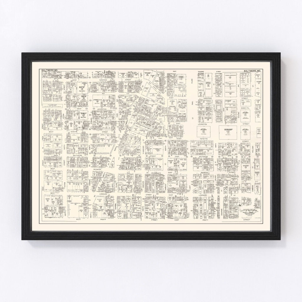 Vintage Map of Baltimore, MD Business Section 1947