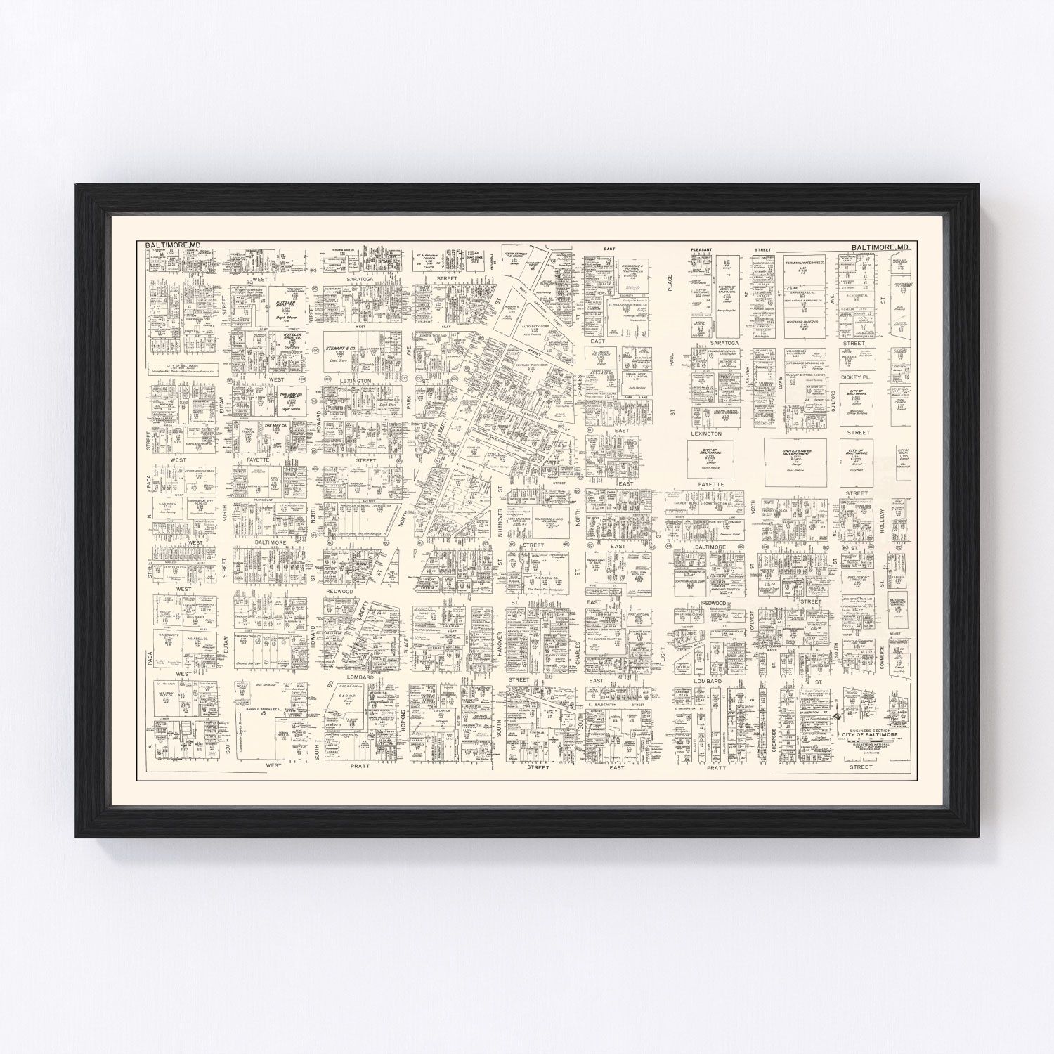 Vintage Map of Baltimore, MD Business Section 1947
