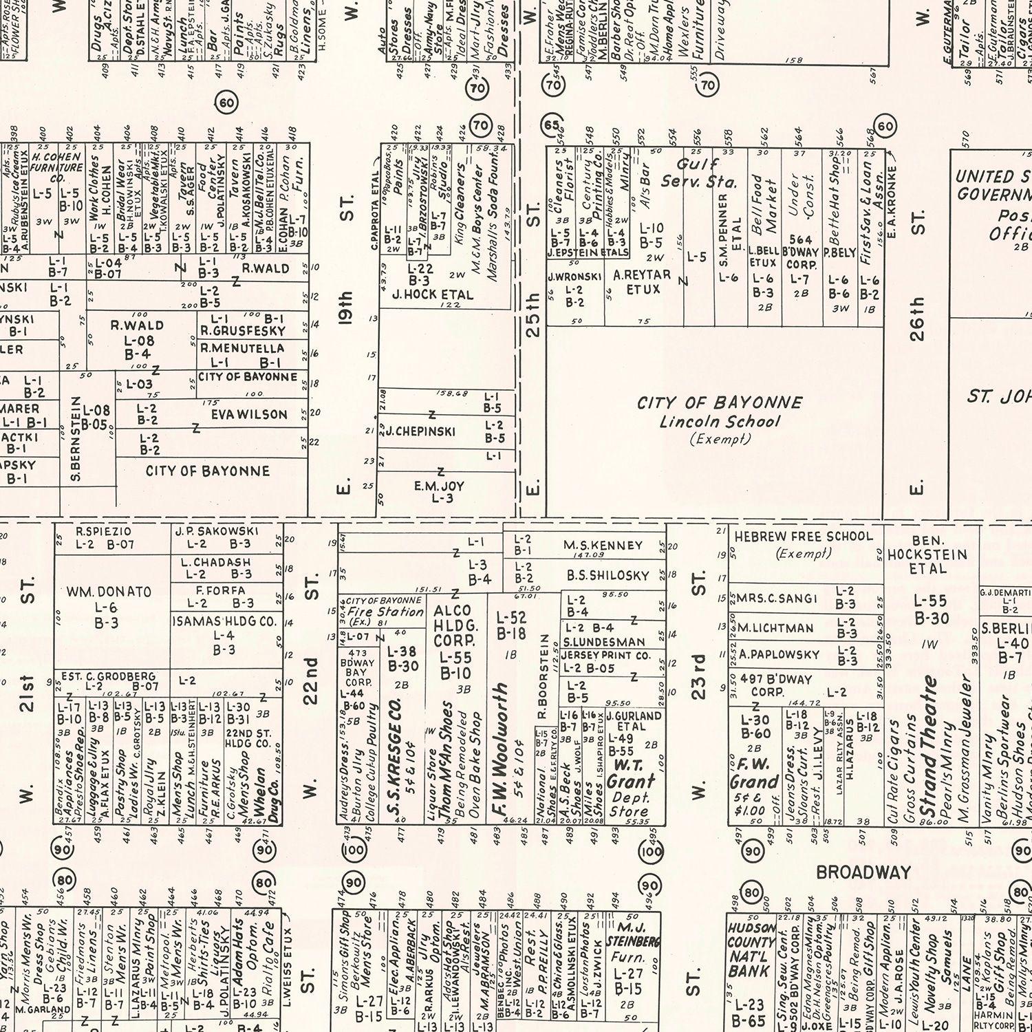 Vintage Map of Bayonne, NJ Business Section 1947