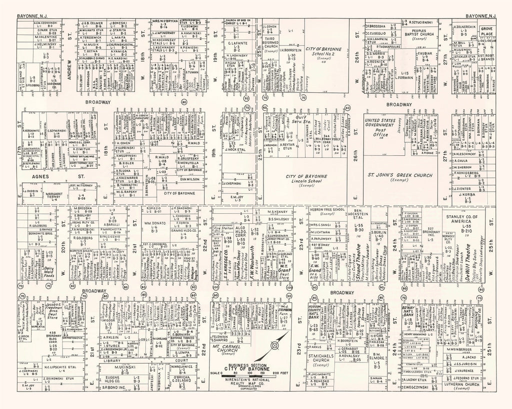 Vintage Map of Bayonne, NJ Business Section 1947