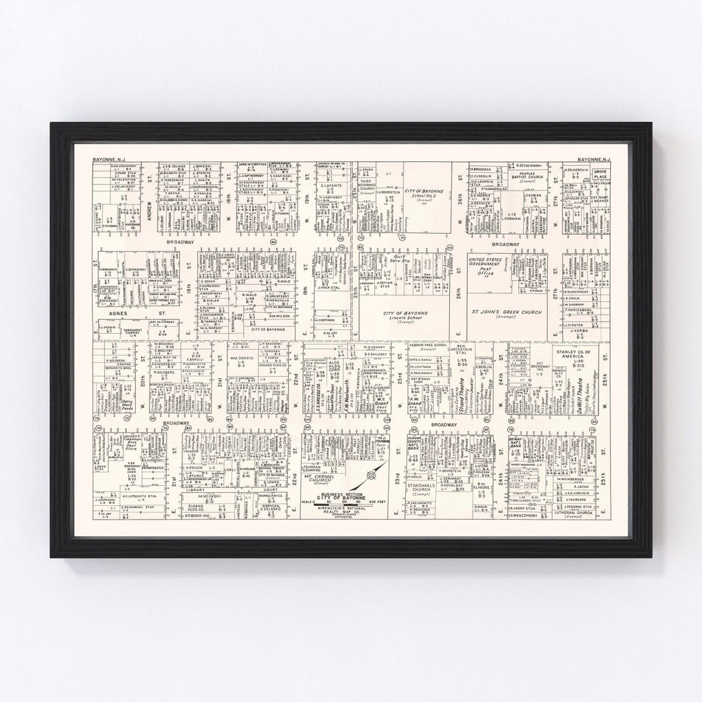 Vintage Map of Bayonne, NJ Business Section 1947