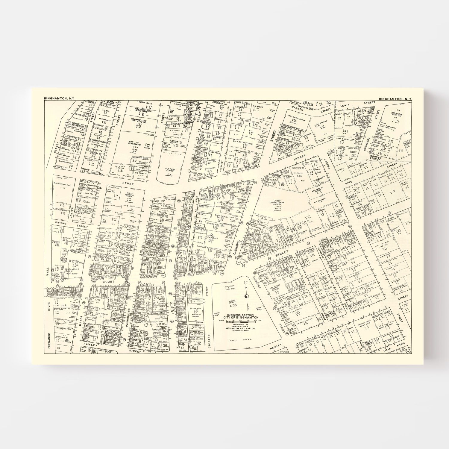 Vintage Map of Binghamton, NY Business Section 1947