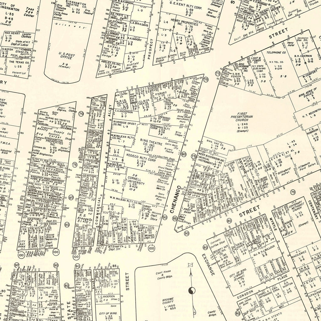 Vintage Map of Binghamton, NY Business Section 1947