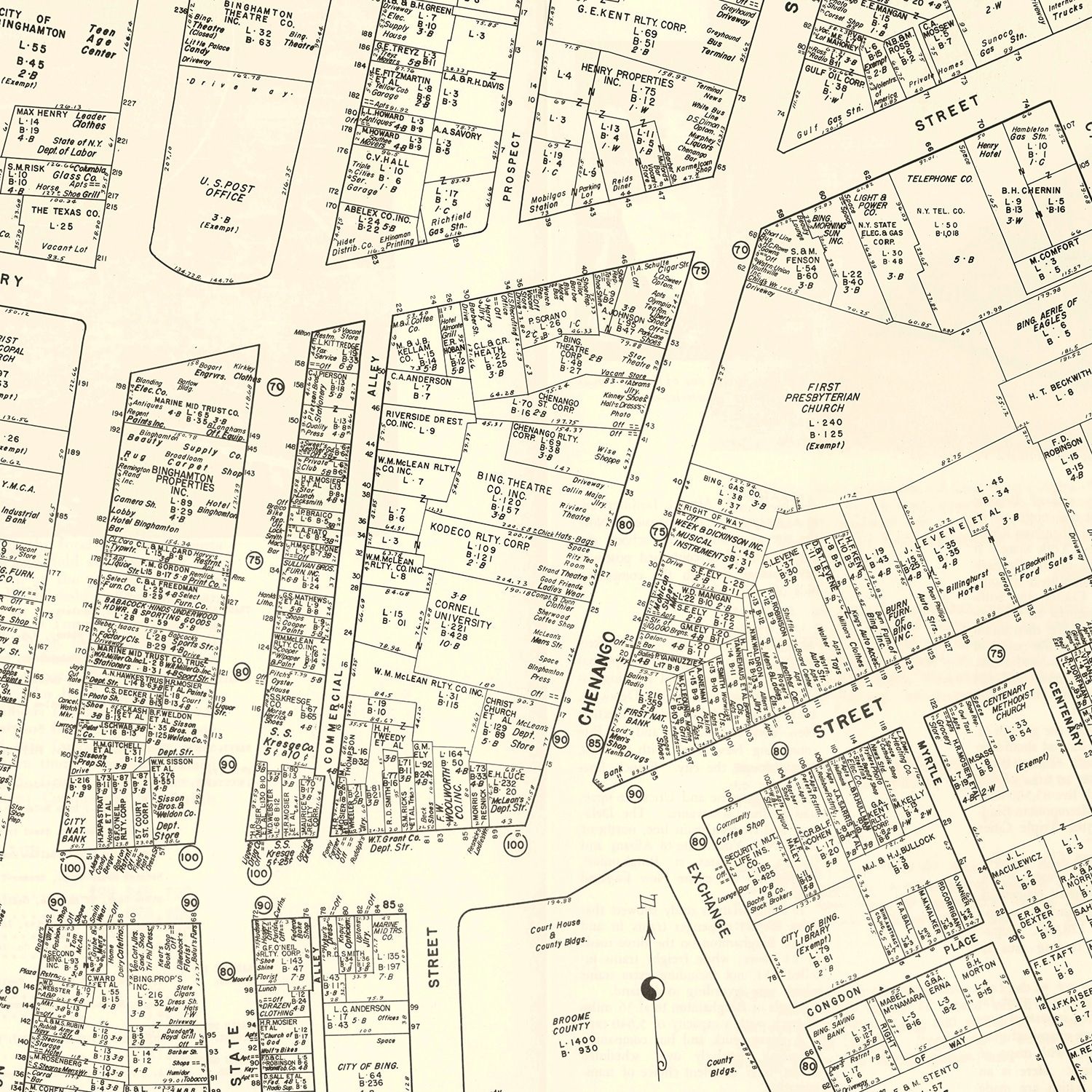 Vintage Map of Binghamton, NY Business Section 1947