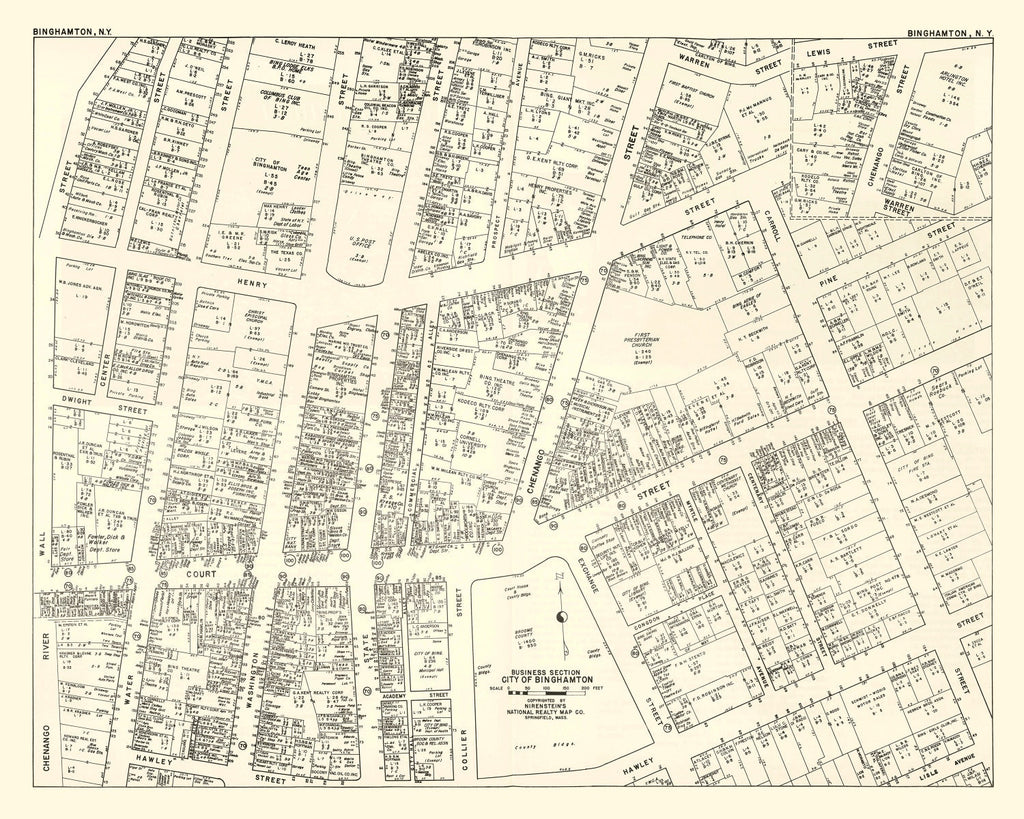 Vintage Map of Binghamton, NY Business Section 1947