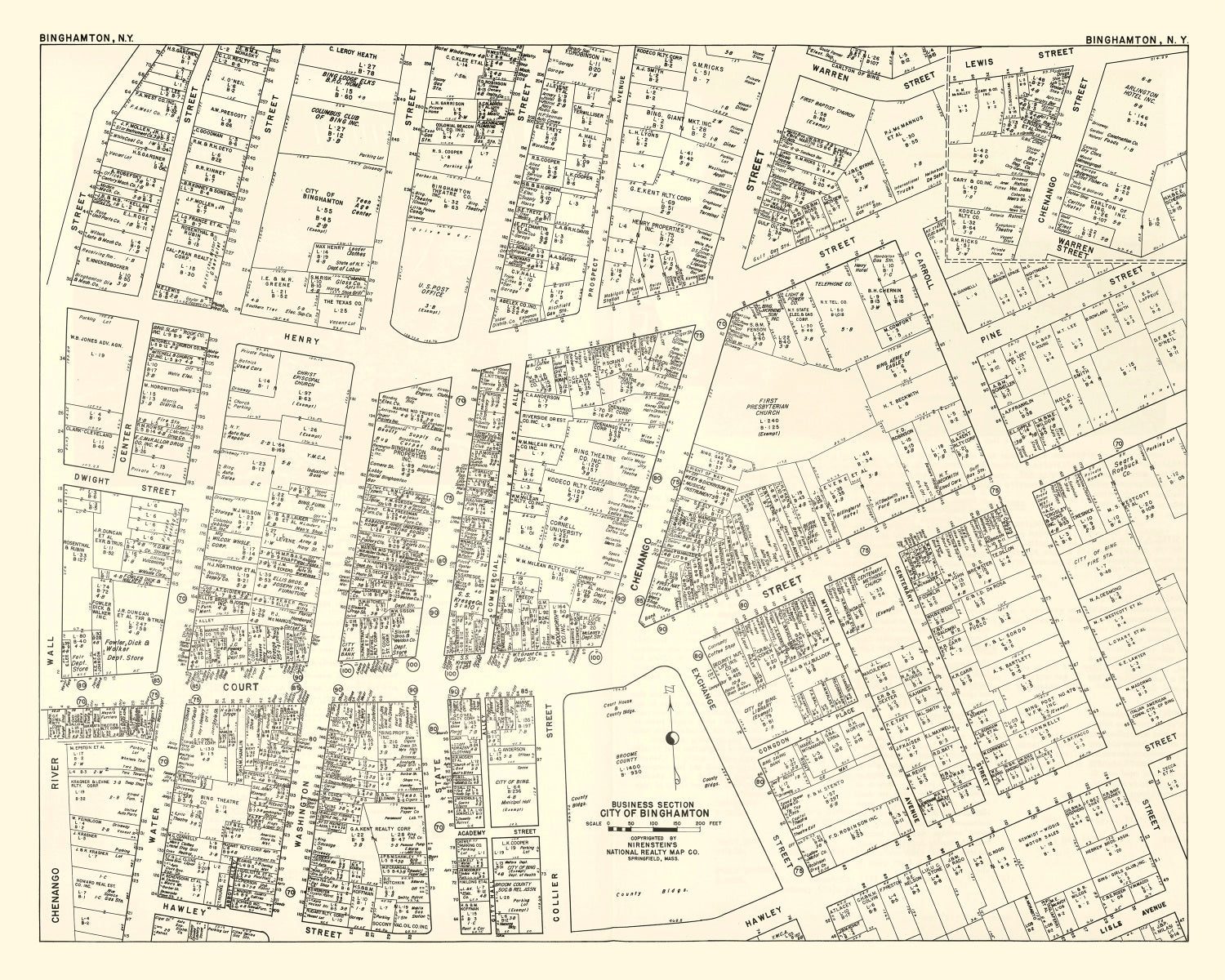 Vintage Map of Binghamton, NY Business Section 1947