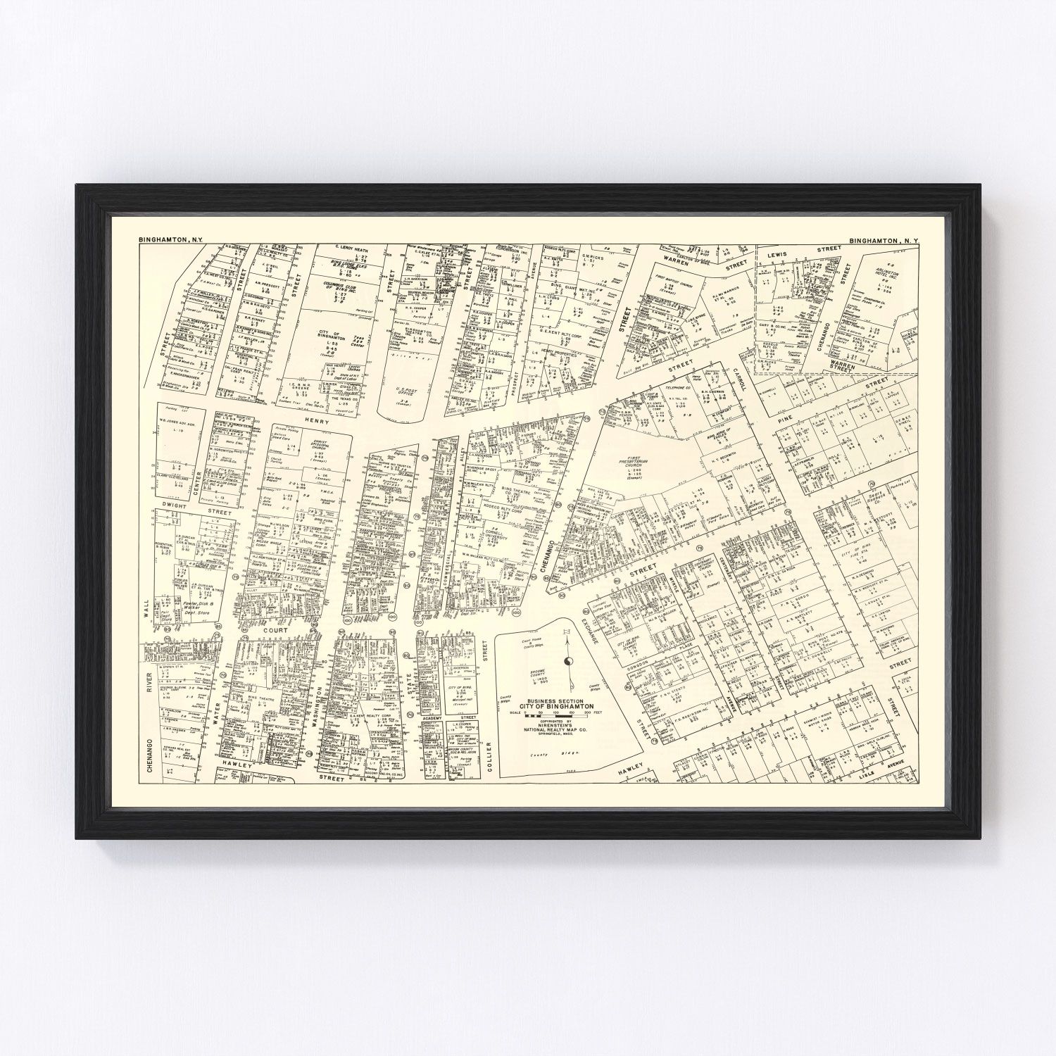 Vintage Map of Binghamton, NY Business Section 1947