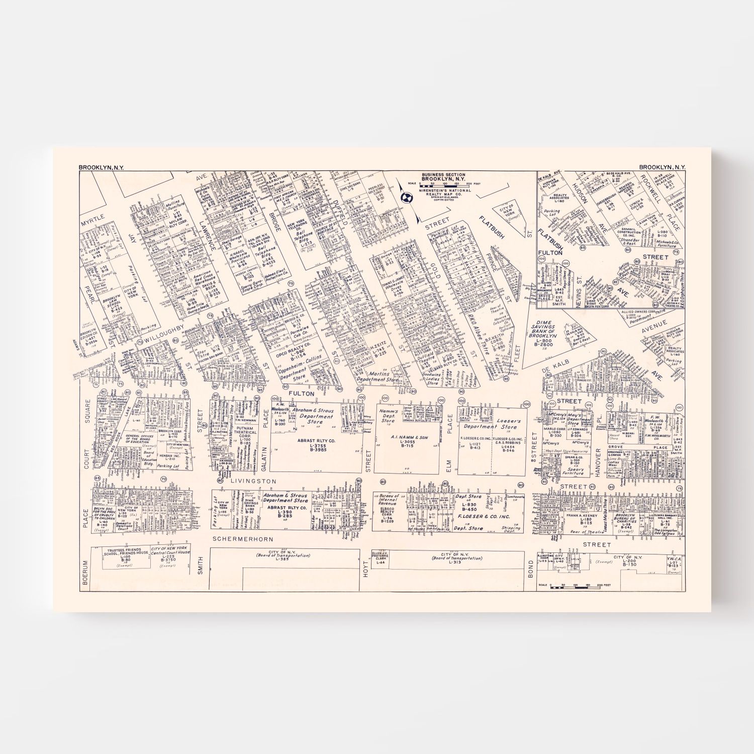 Vintage Map of Brooklyn, NY Business Section 1947