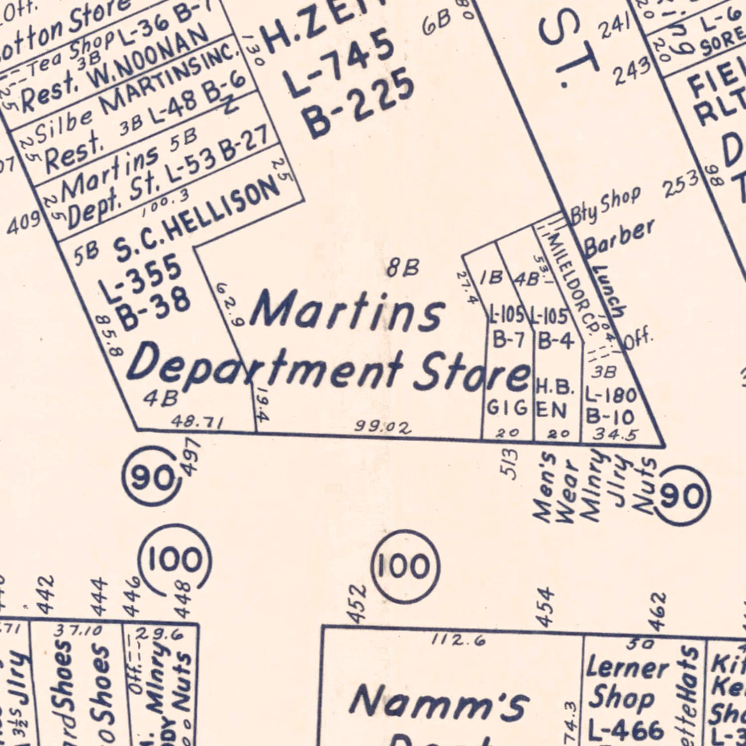 Vintage Map of Brooklyn, NY Business Section 1947