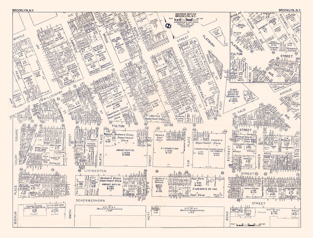 Vintage Map of Brooklyn, NY Business Section 1947