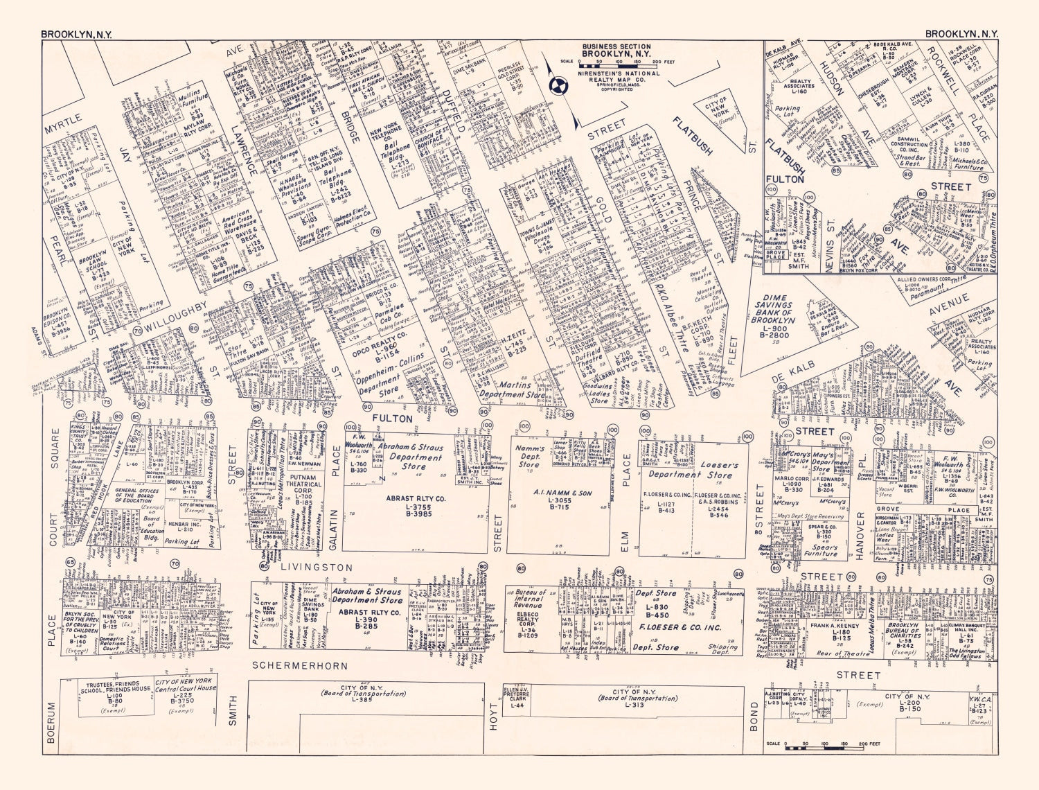 Vintage Map of Brooklyn, NY Business Section 1947