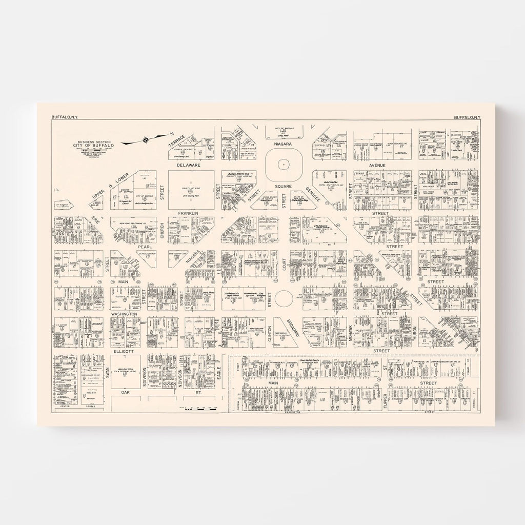 Vintage Map of Buffalo, NY Business Section 1947