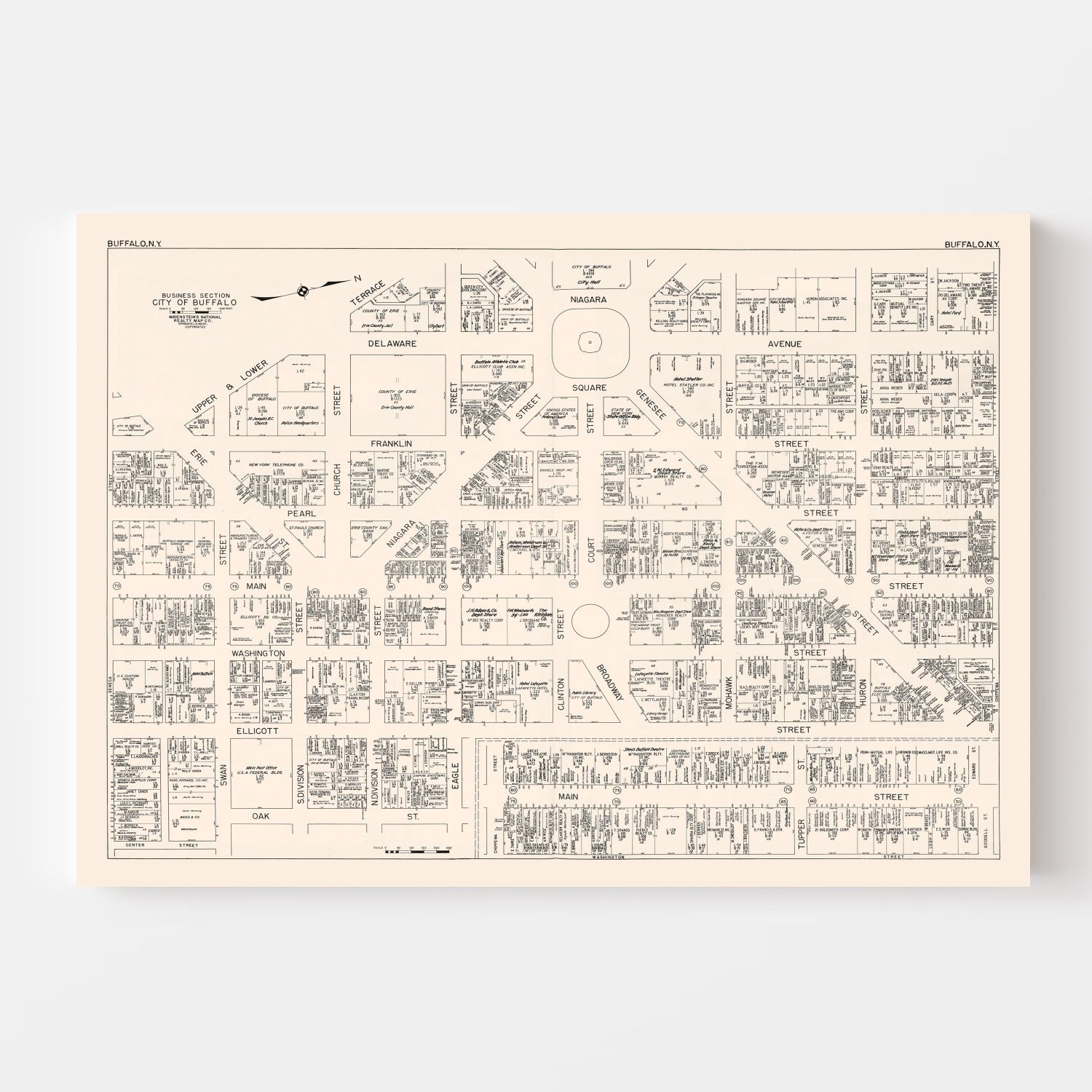 Vintage Map of Buffalo, NY Business Section 1947