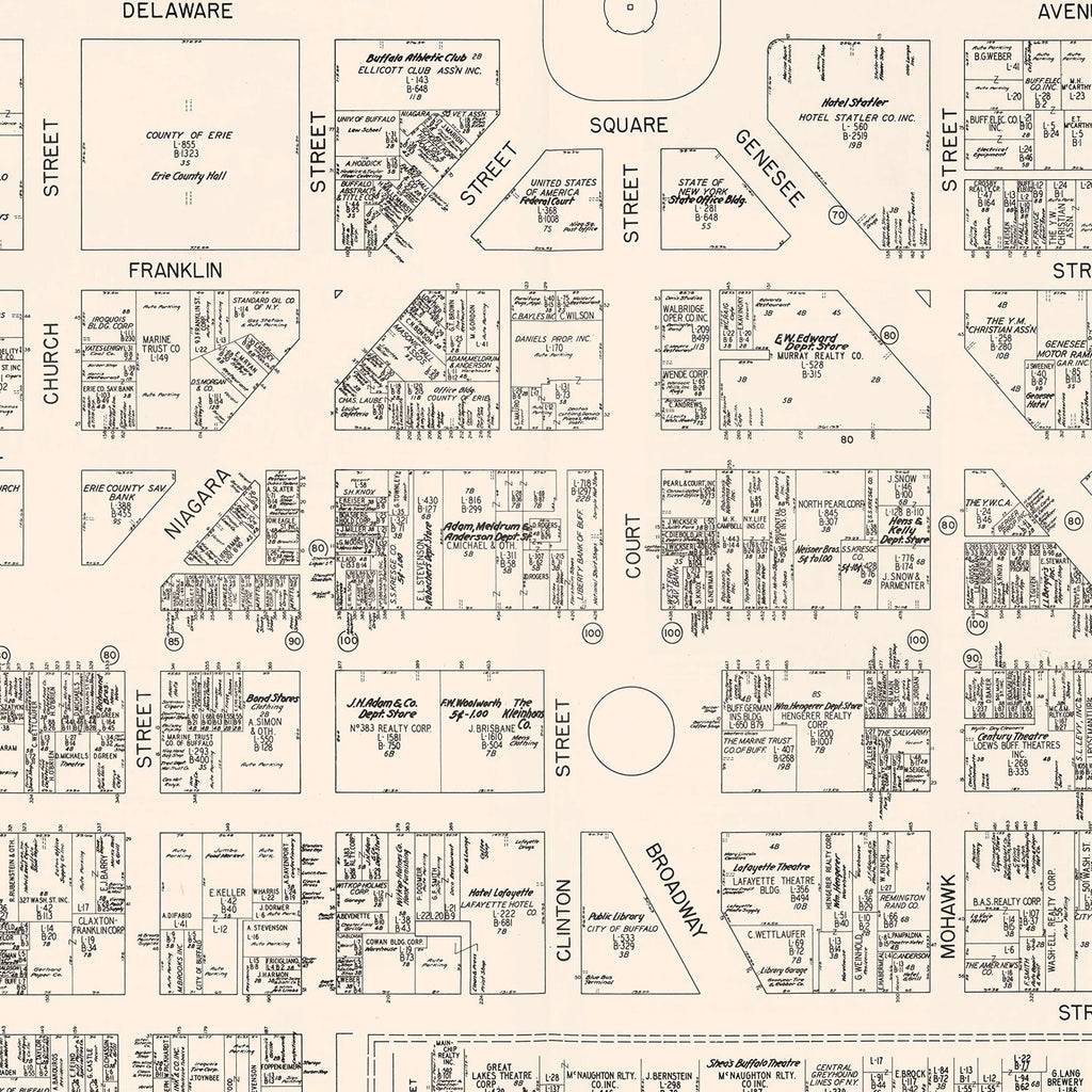 Vintage Map of Buffalo, NY Business Section 1947