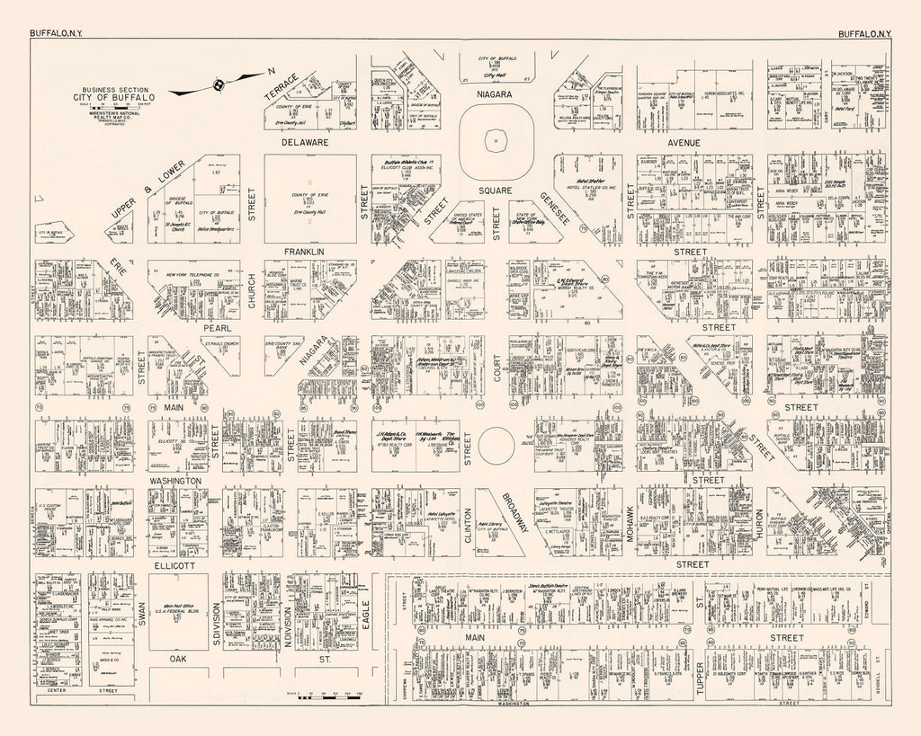 Vintage Map of Buffalo, NY Business Section 1947