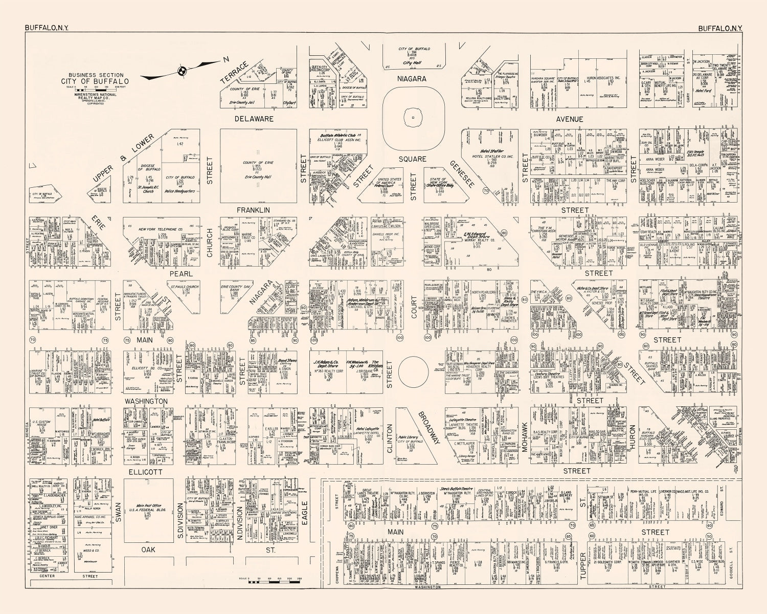 Vintage Map of Buffalo, NY Business Section 1947
