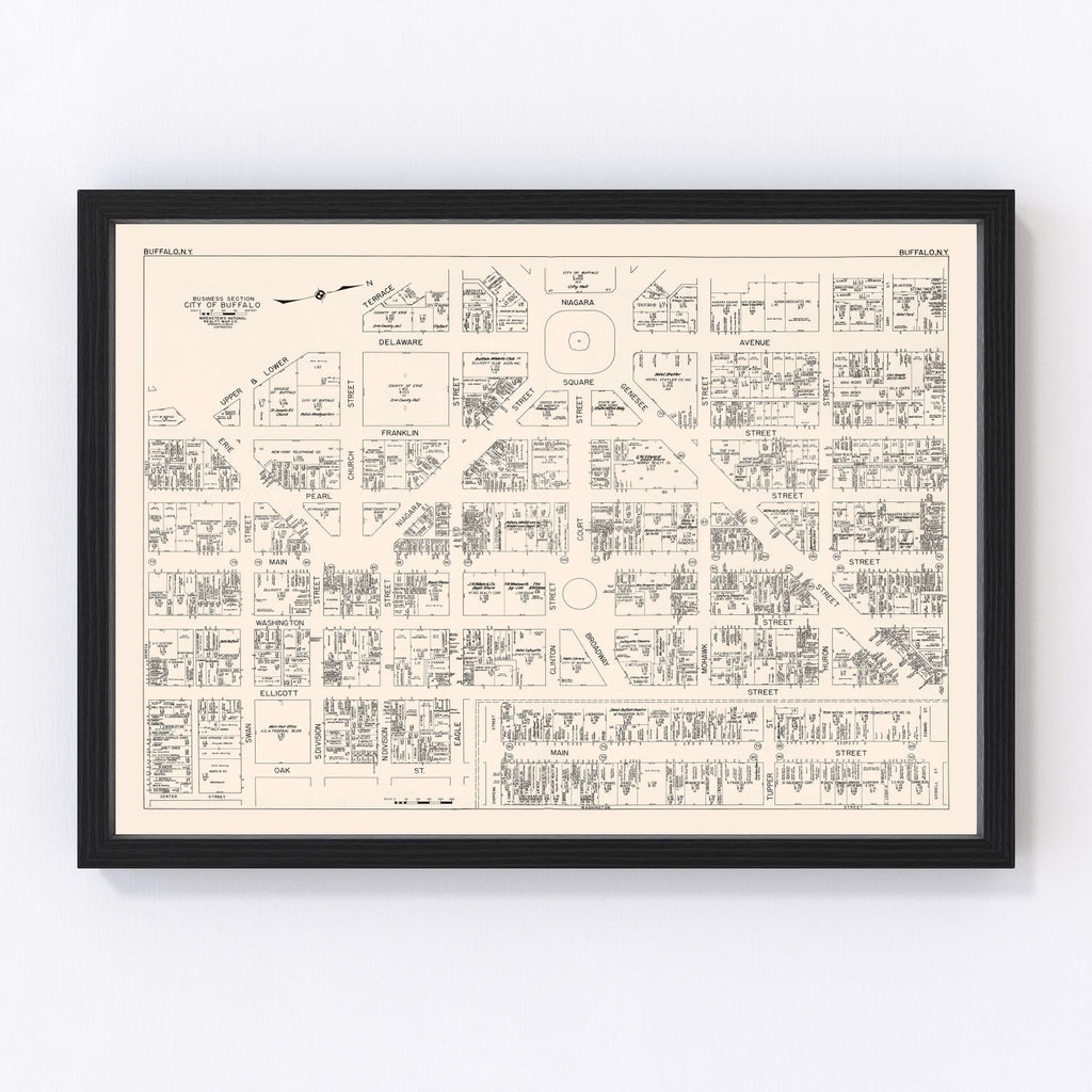 Vintage Map of Buffalo, NY Business Section 1947