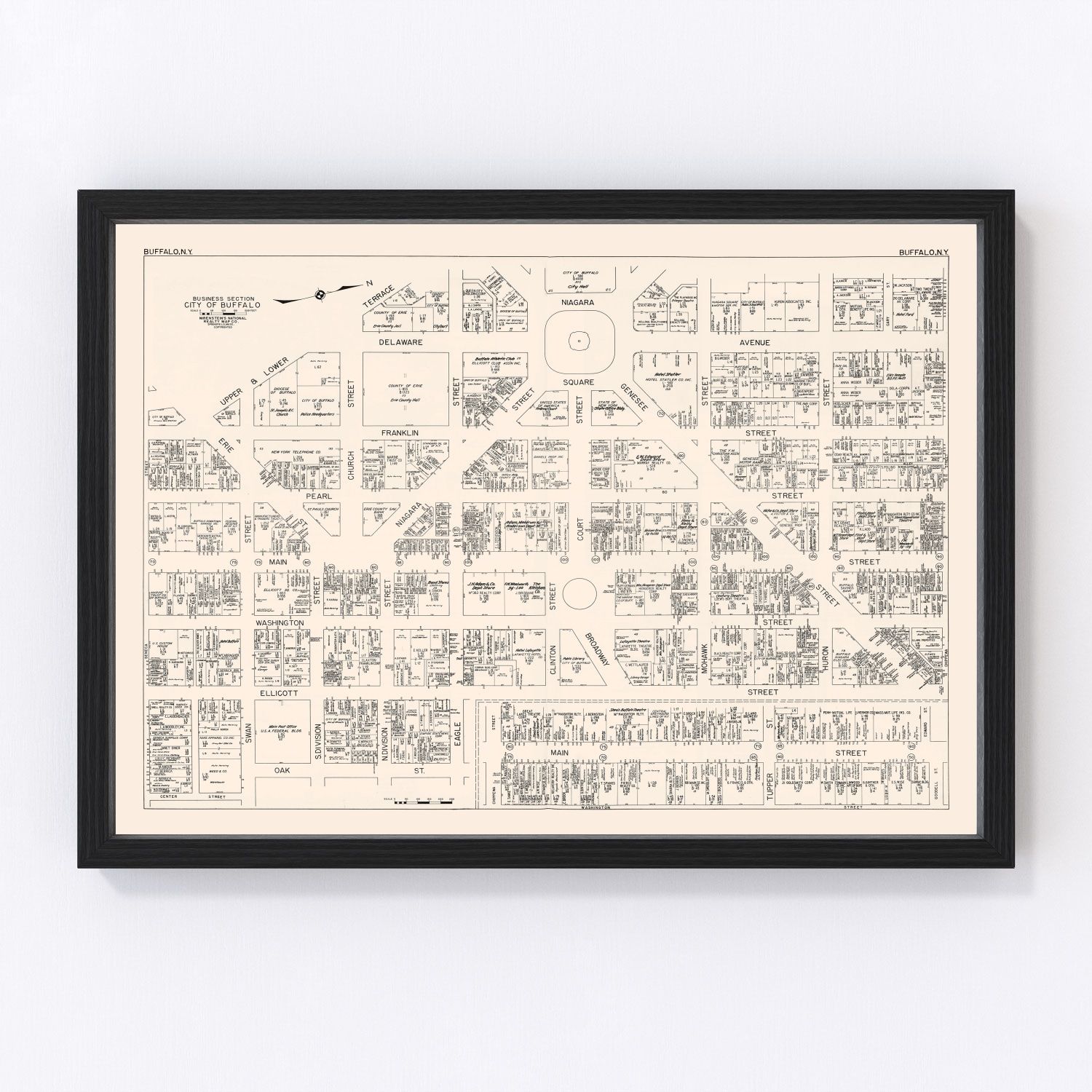 Vintage Map of Buffalo, NY Business Section 1947