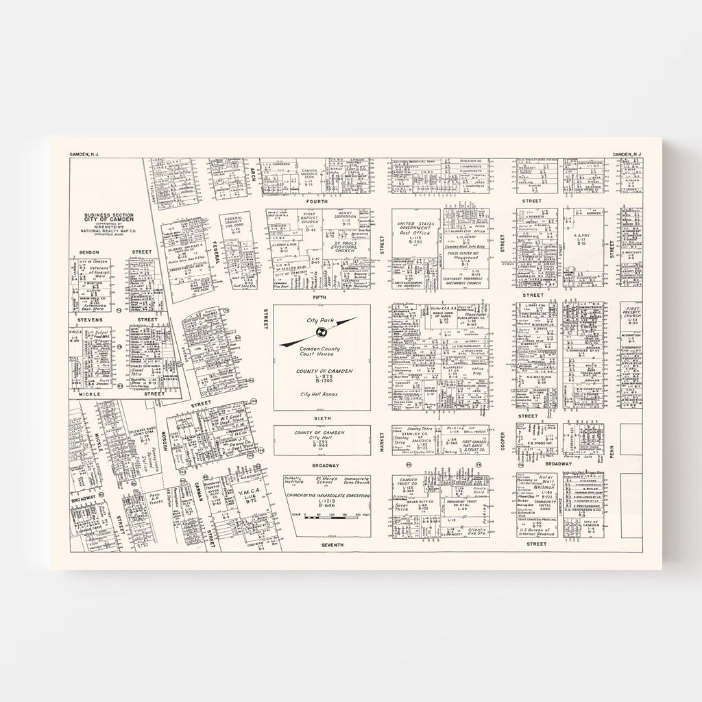 Vintage Map of Camden, NJ Business Section 1947