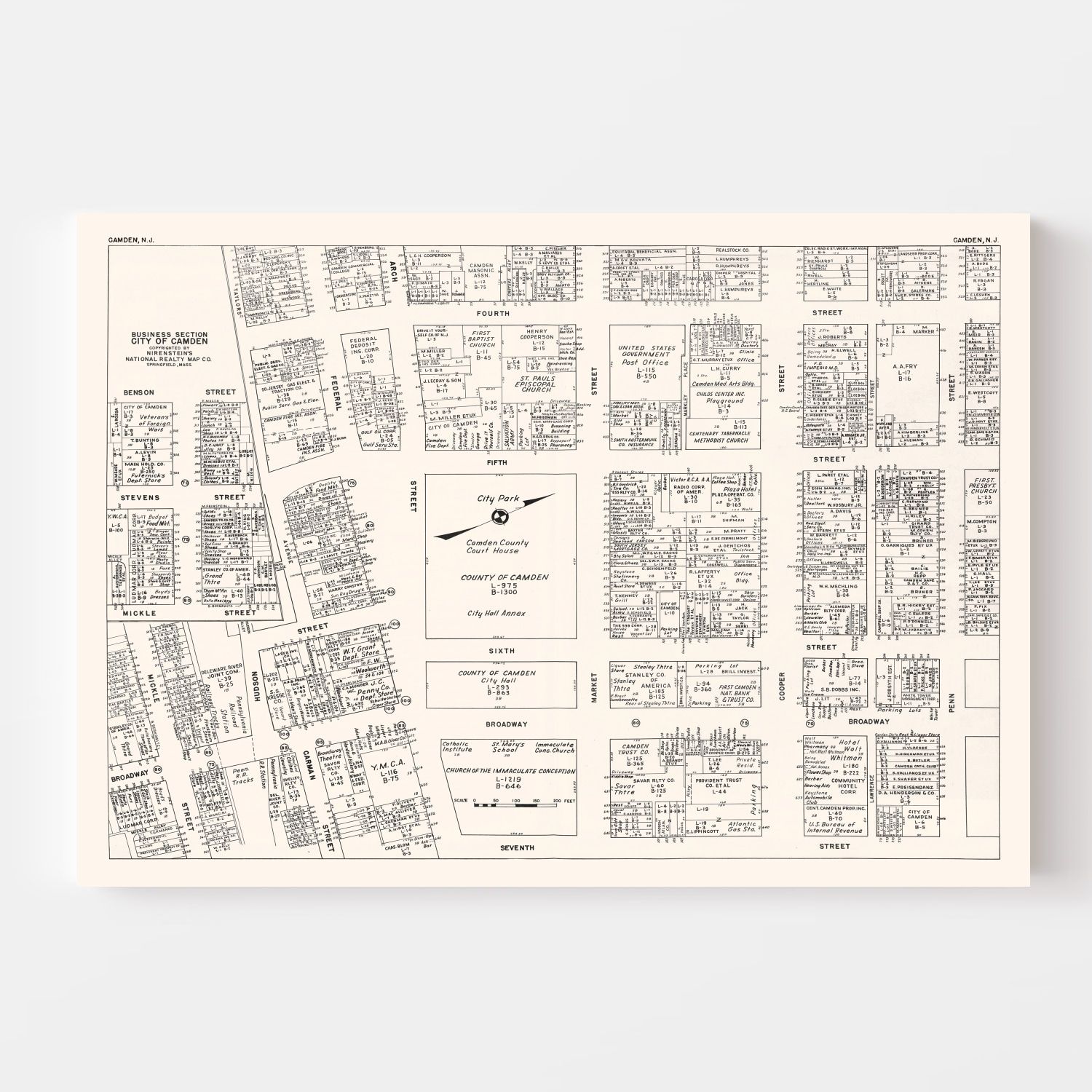 Vintage Map of Camden, NJ Business Section 1947