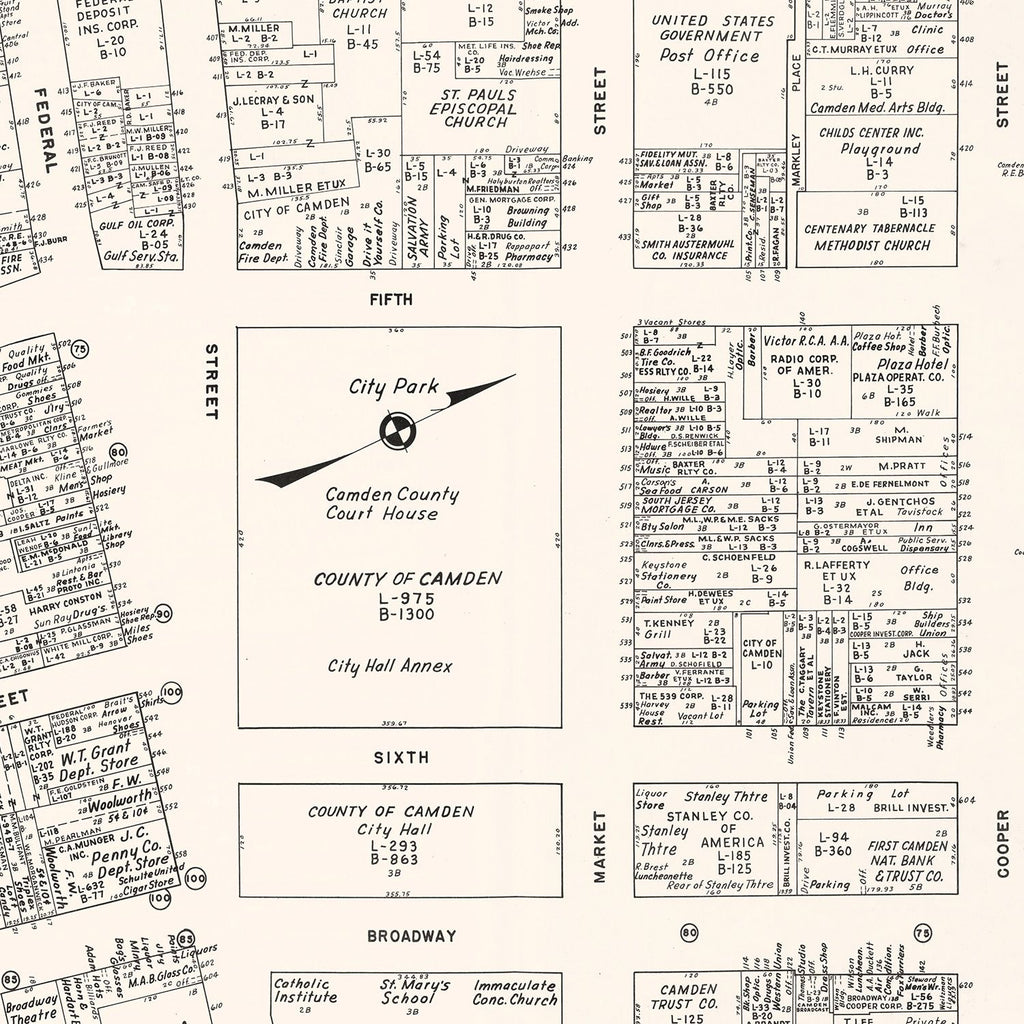 Vintage Map of Camden, NJ Business Section 1947