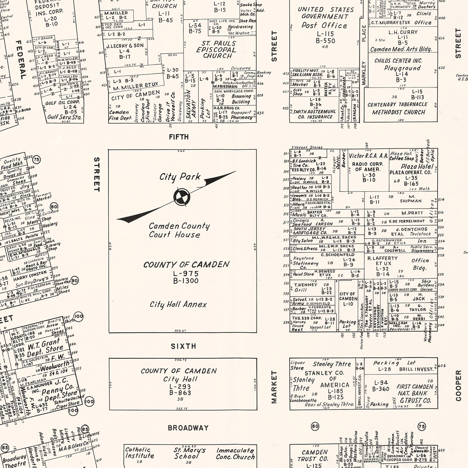 Vintage Map of Camden, NJ Business Section 1947