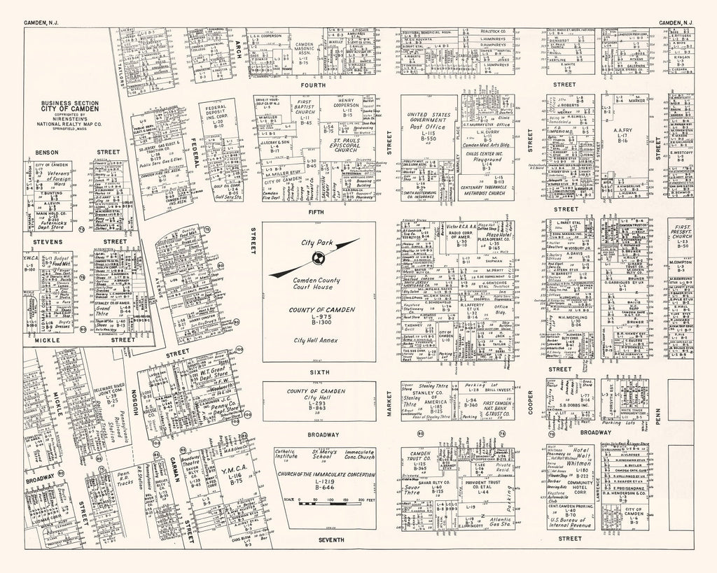 Vintage Map of Camden, NJ Business Section 1947