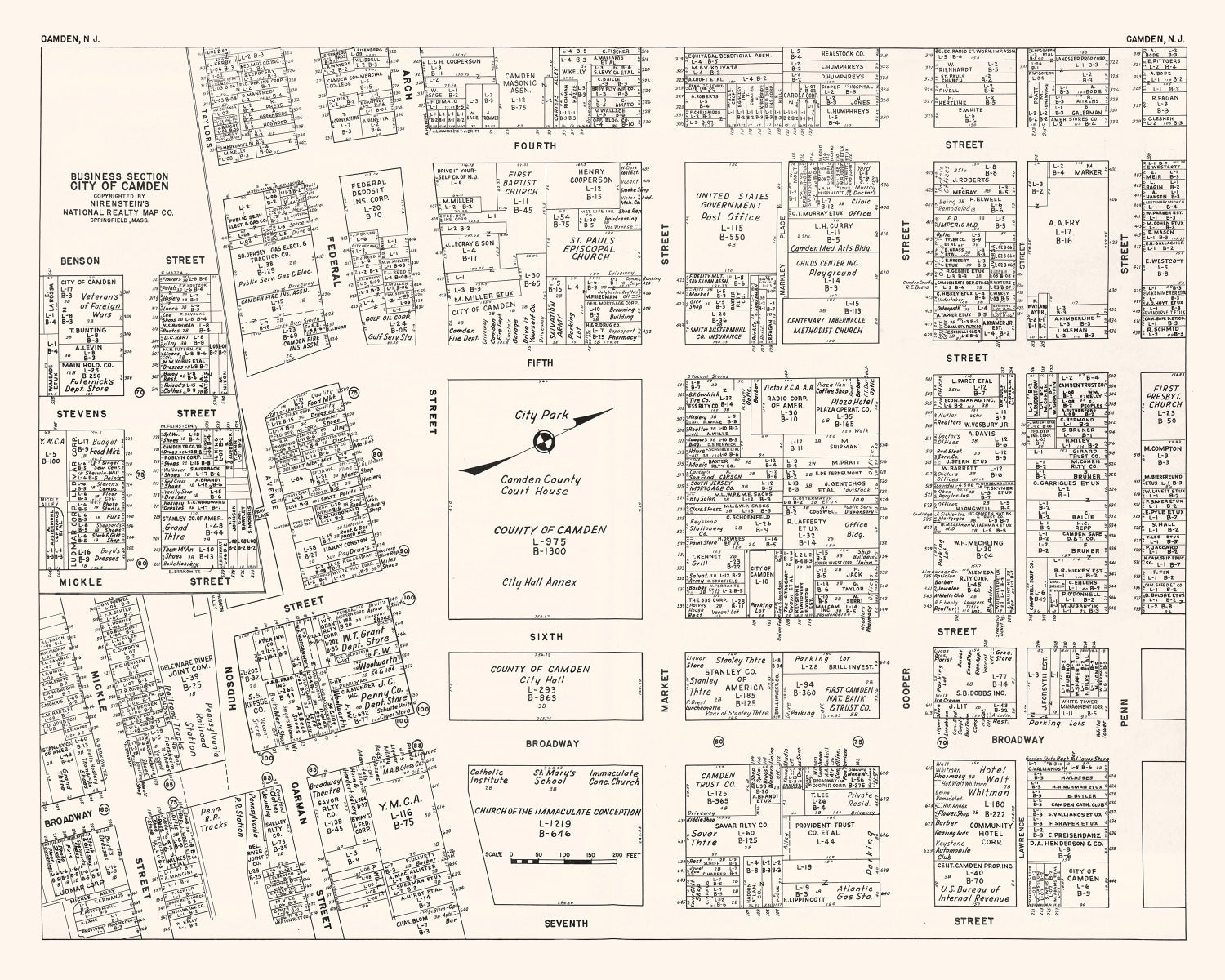 Vintage Map of Camden, NJ Business Section 1947
