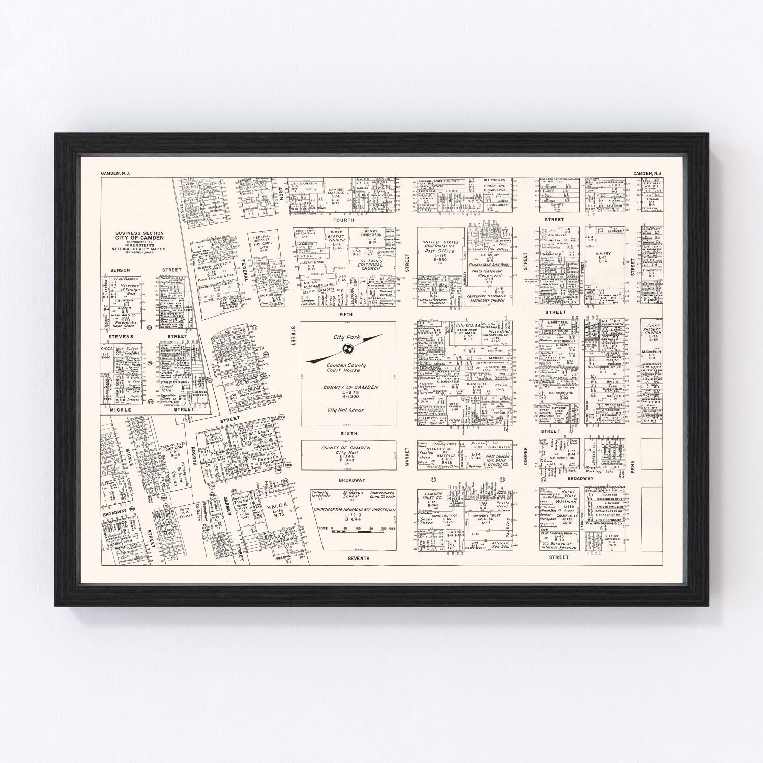 Vintage Map of Camden, NJ Business Section 1947