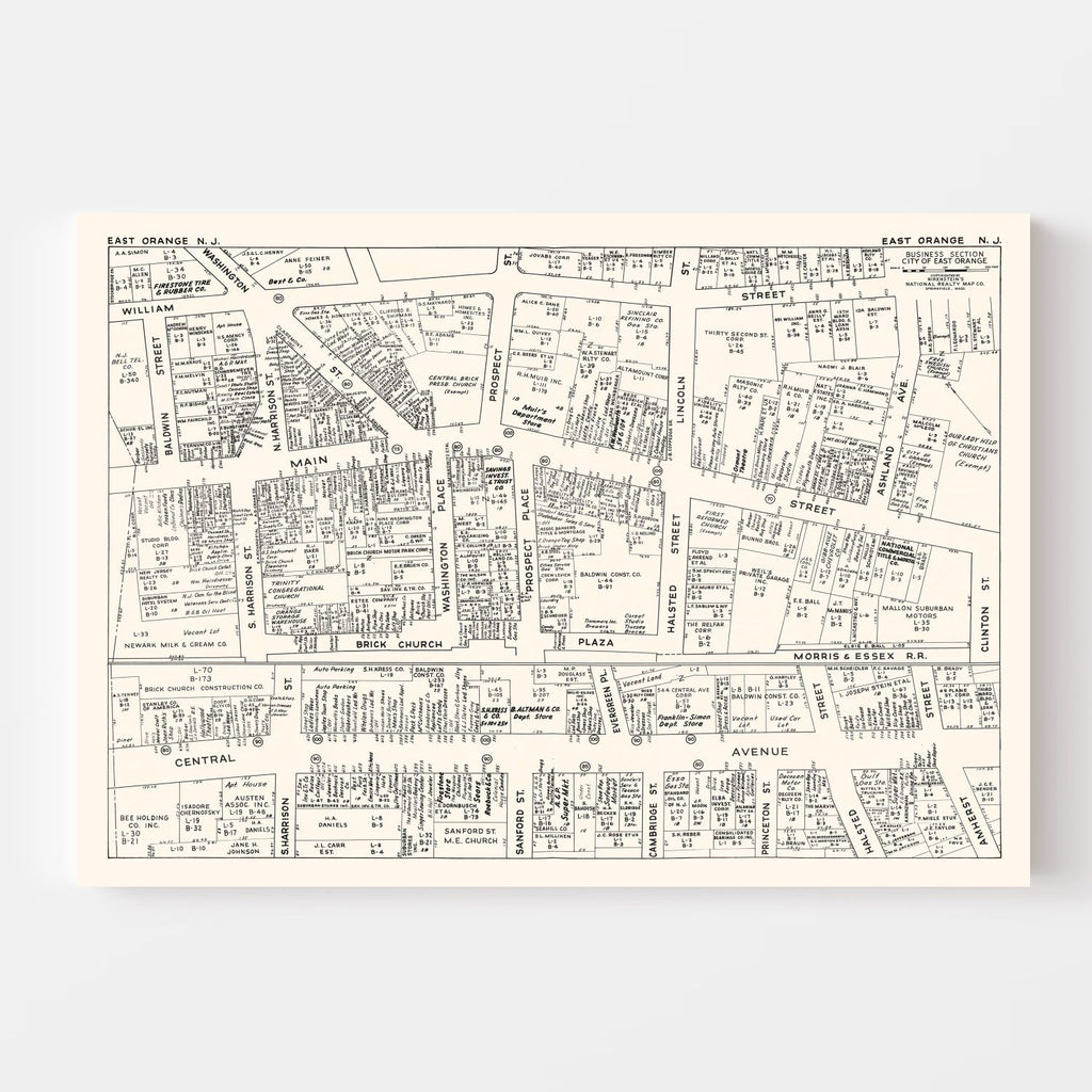 Vintage Map of East Orange, NJ Business Section 1947