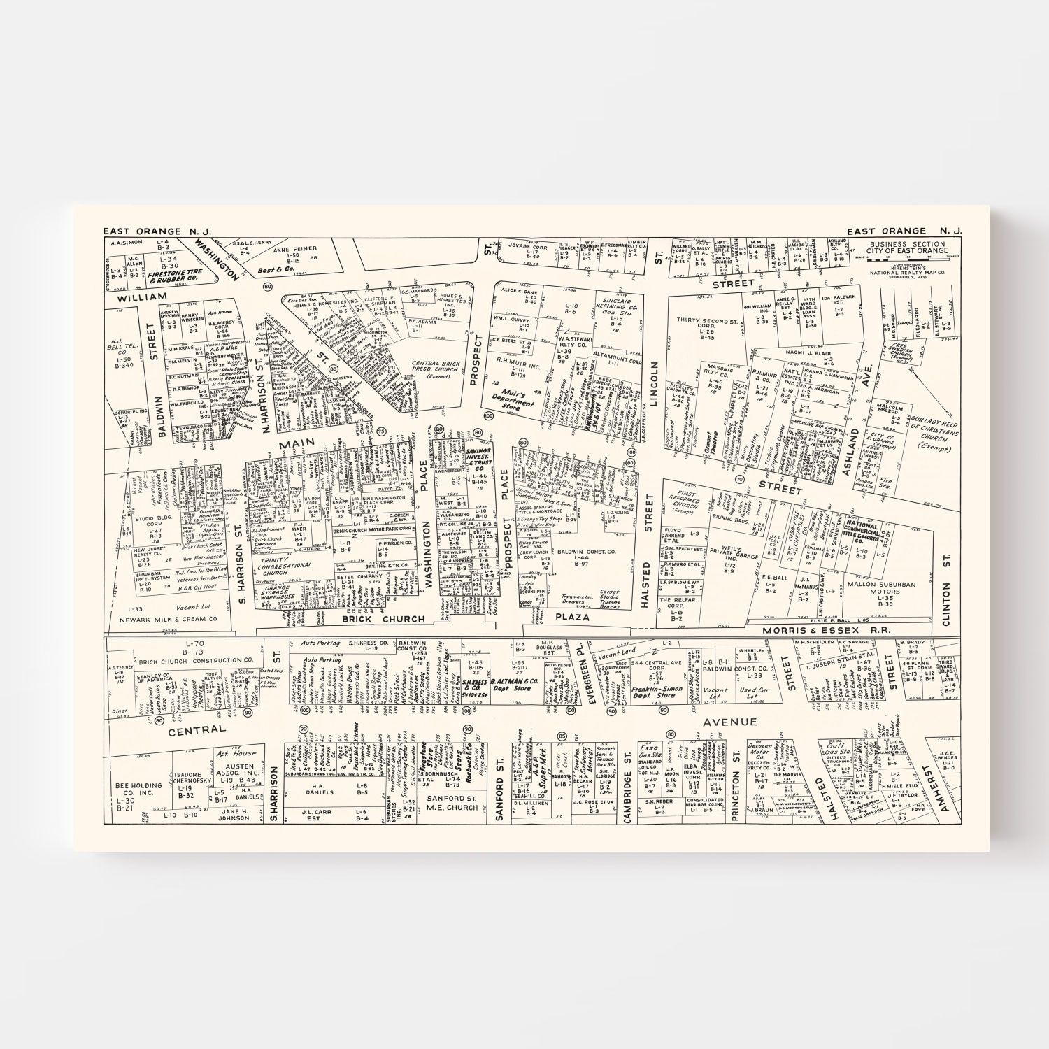 Vintage Map of East Orange, NJ Business Section 1947