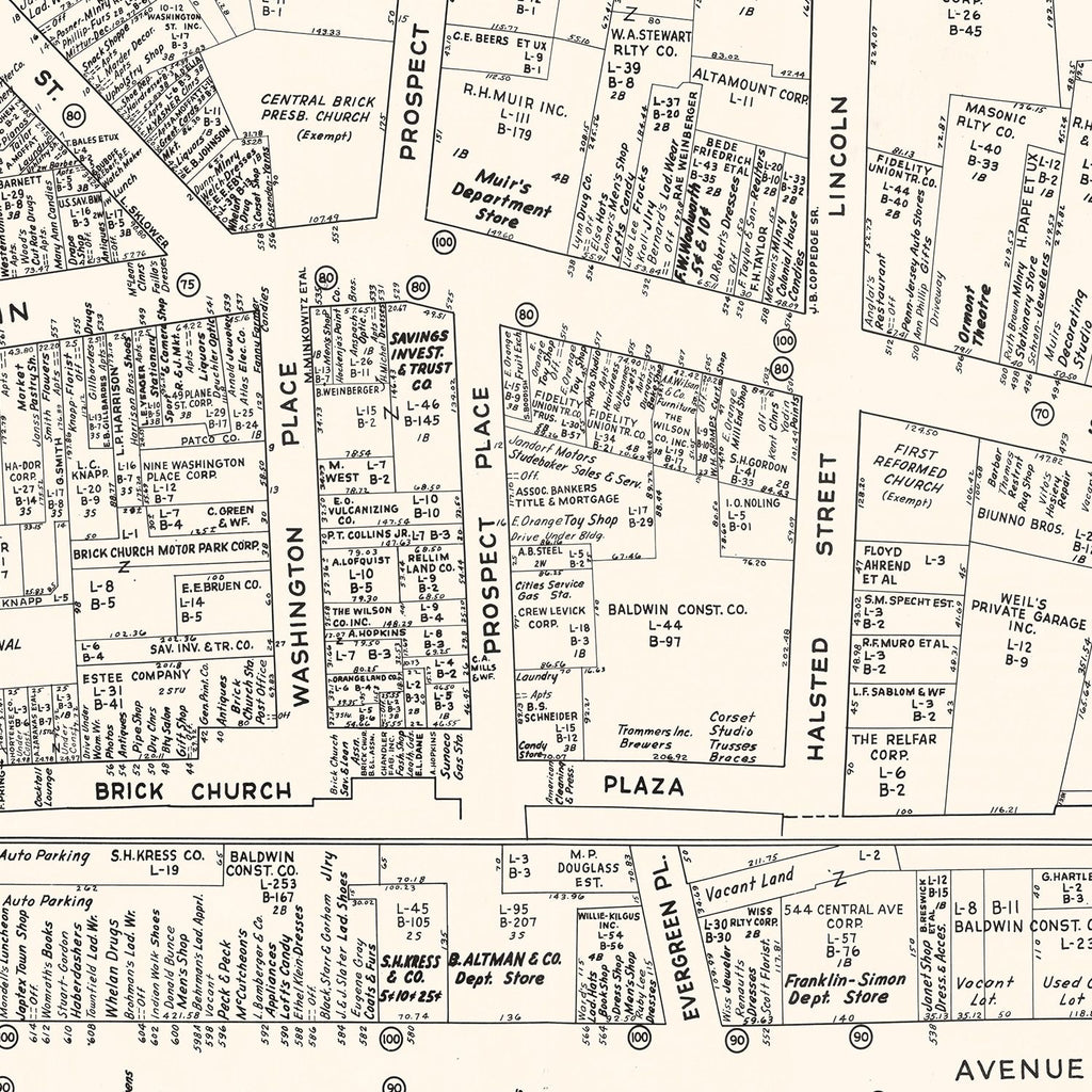 Vintage Map of East Orange, NJ Business Section 1947