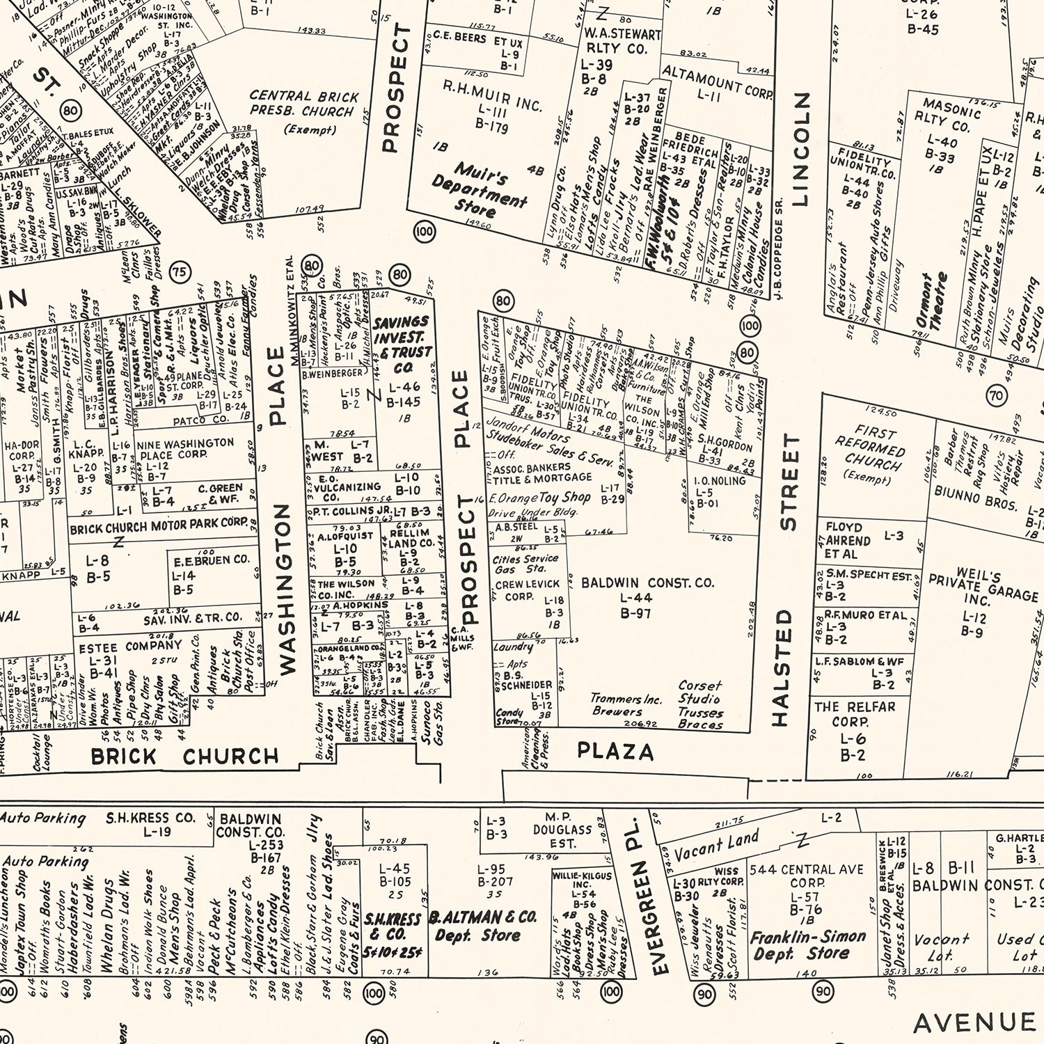 Vintage Map of East Orange, NJ Business Section 1947