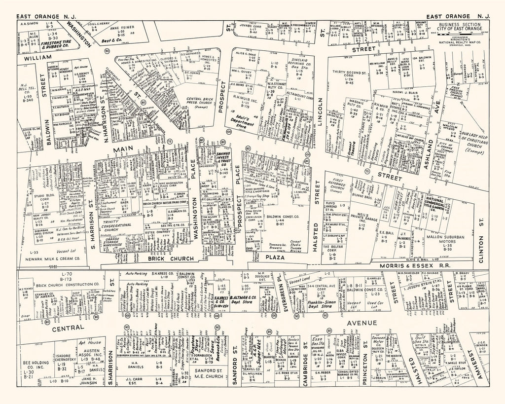 Vintage Map of East Orange, NJ Business Section 1947