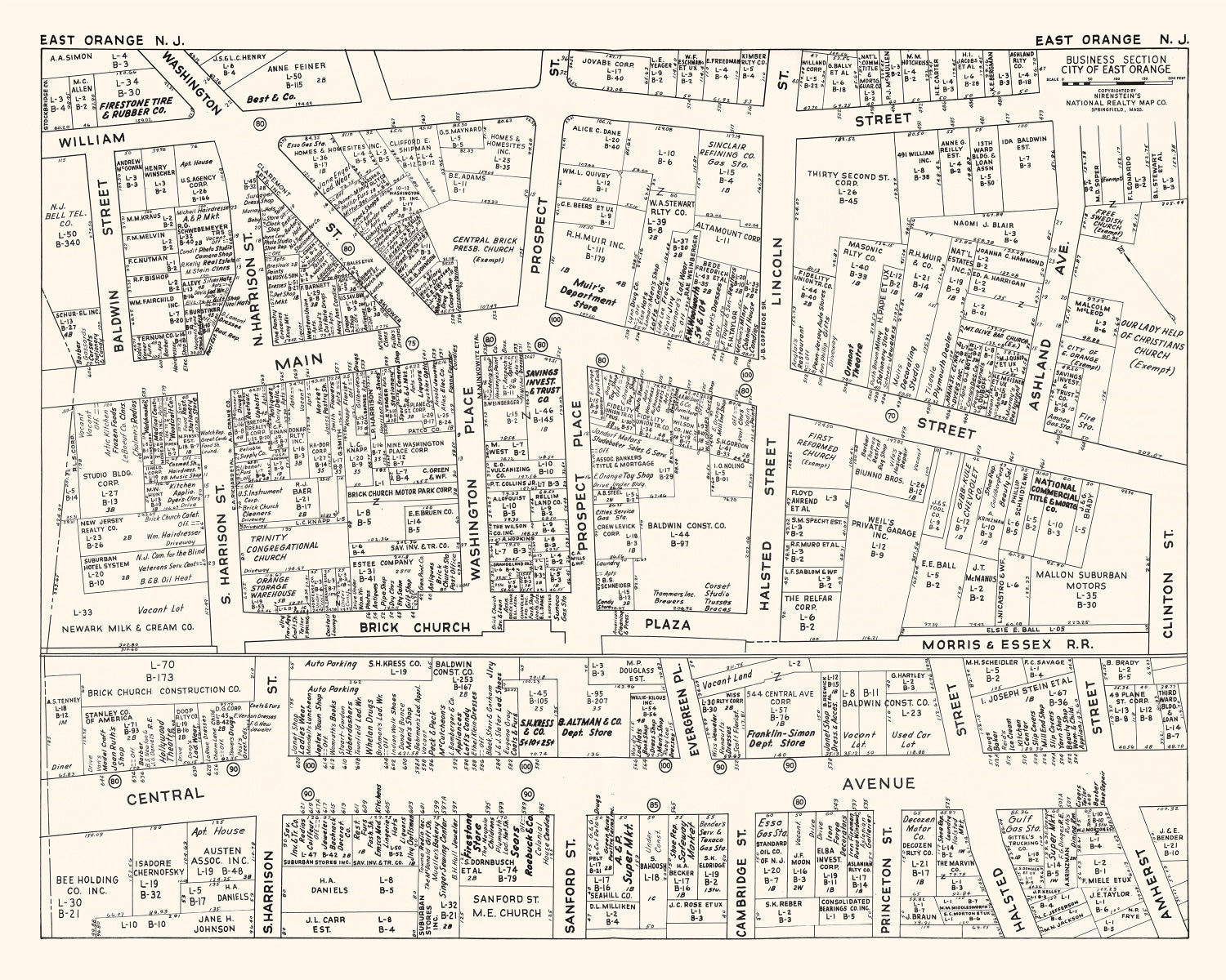 Vintage Map of East Orange, NJ Business Section 1947