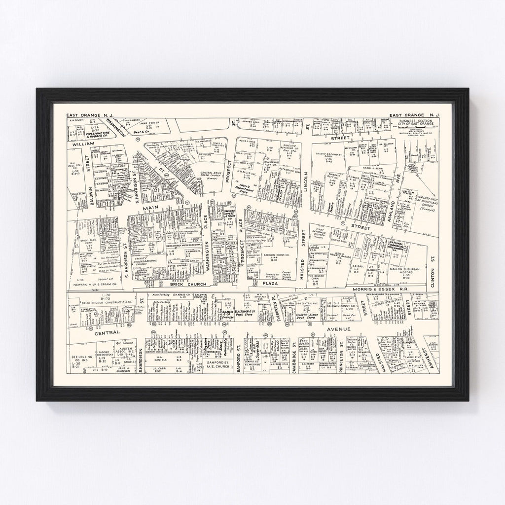 Vintage Map of East Orange, NJ Business Section 1947