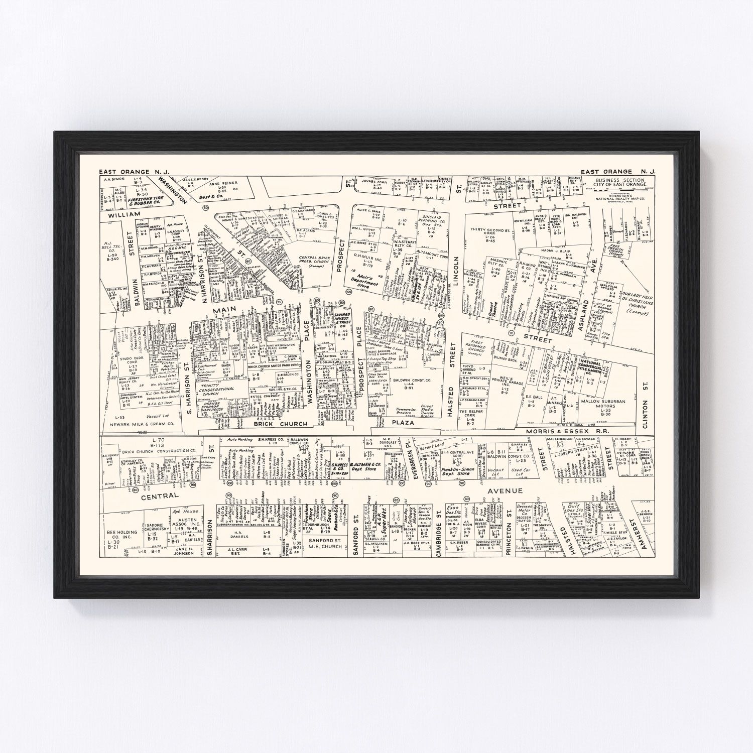 Vintage Map of East Orange, NJ Business Section 1947