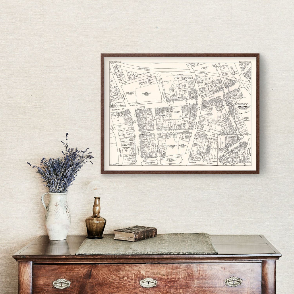 Vintage Map of Elizabeth, NJ Business Section 1947