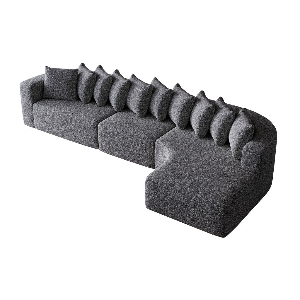 131.1-inch Chenille Sectional Sofa Set, Modern Cloud-Shaped Curved Sofa, Includes 10 Pillows, Living Room Fabric Corner Sofa, L-Shaped Modular Sofa (Right Chaise)