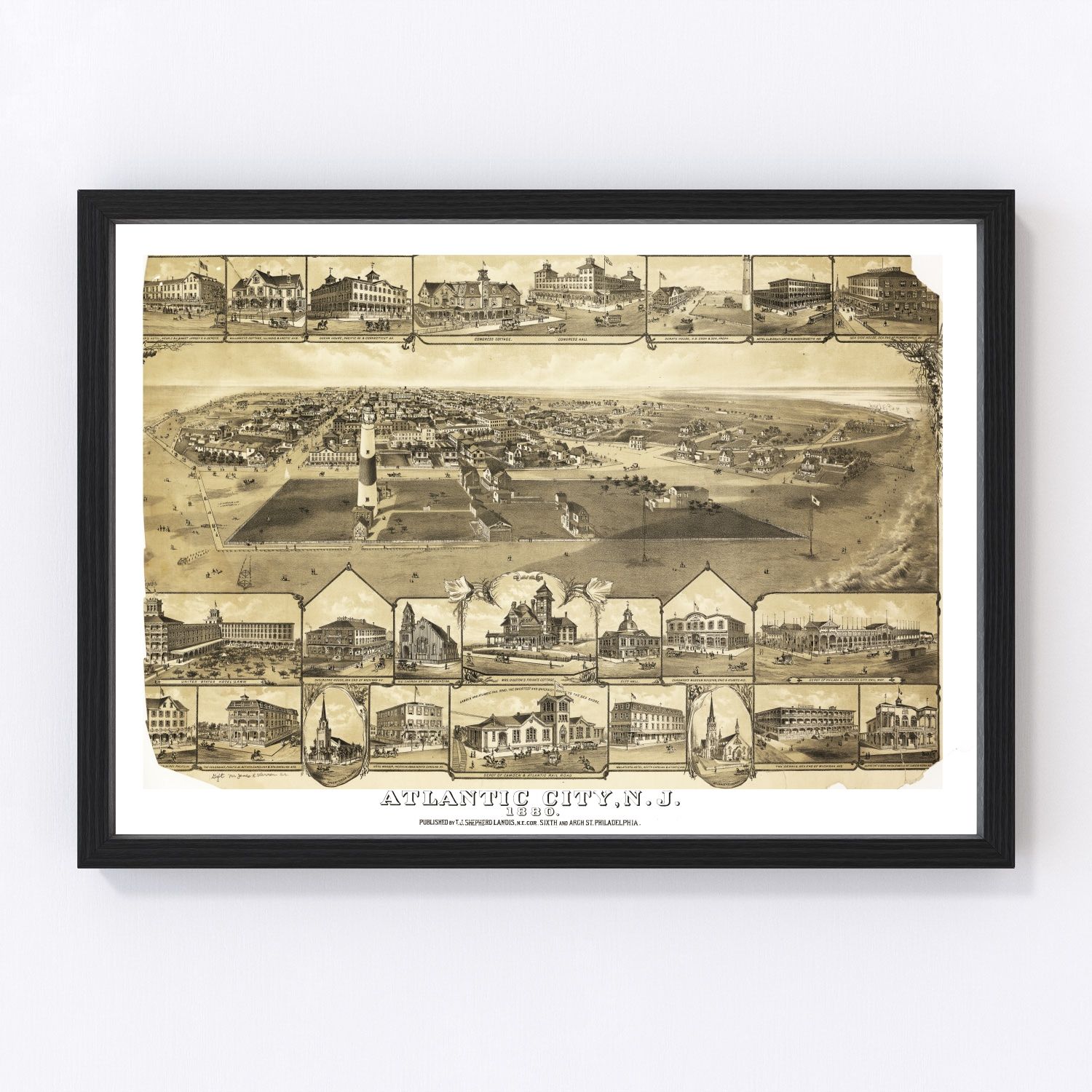 Vintage Map of Atlantic City, New Jersey 1880