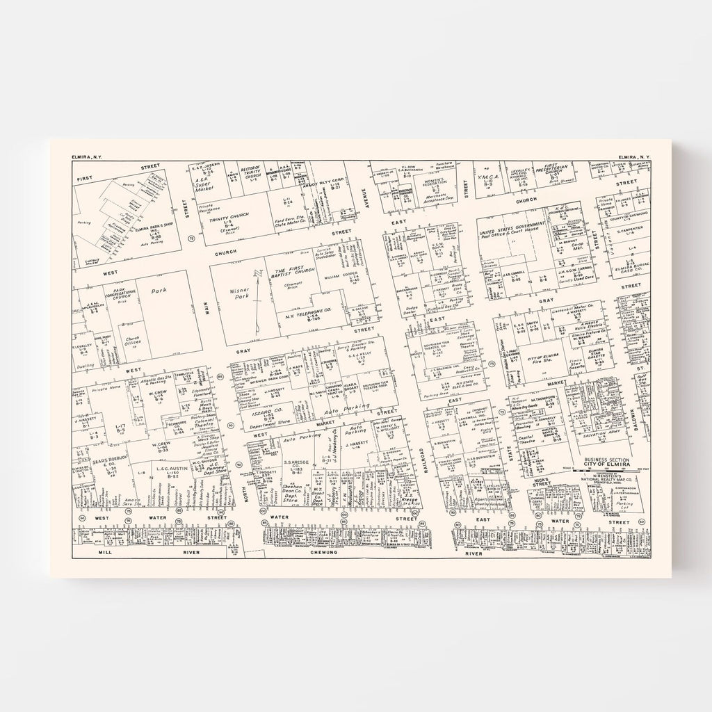 Vintage Map of Elmira, NJ Business Section 1947