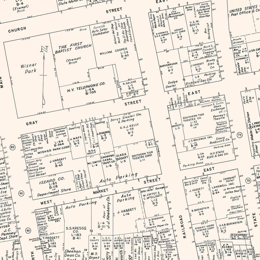 Vintage Map of Elmira, NJ Business Section 1947