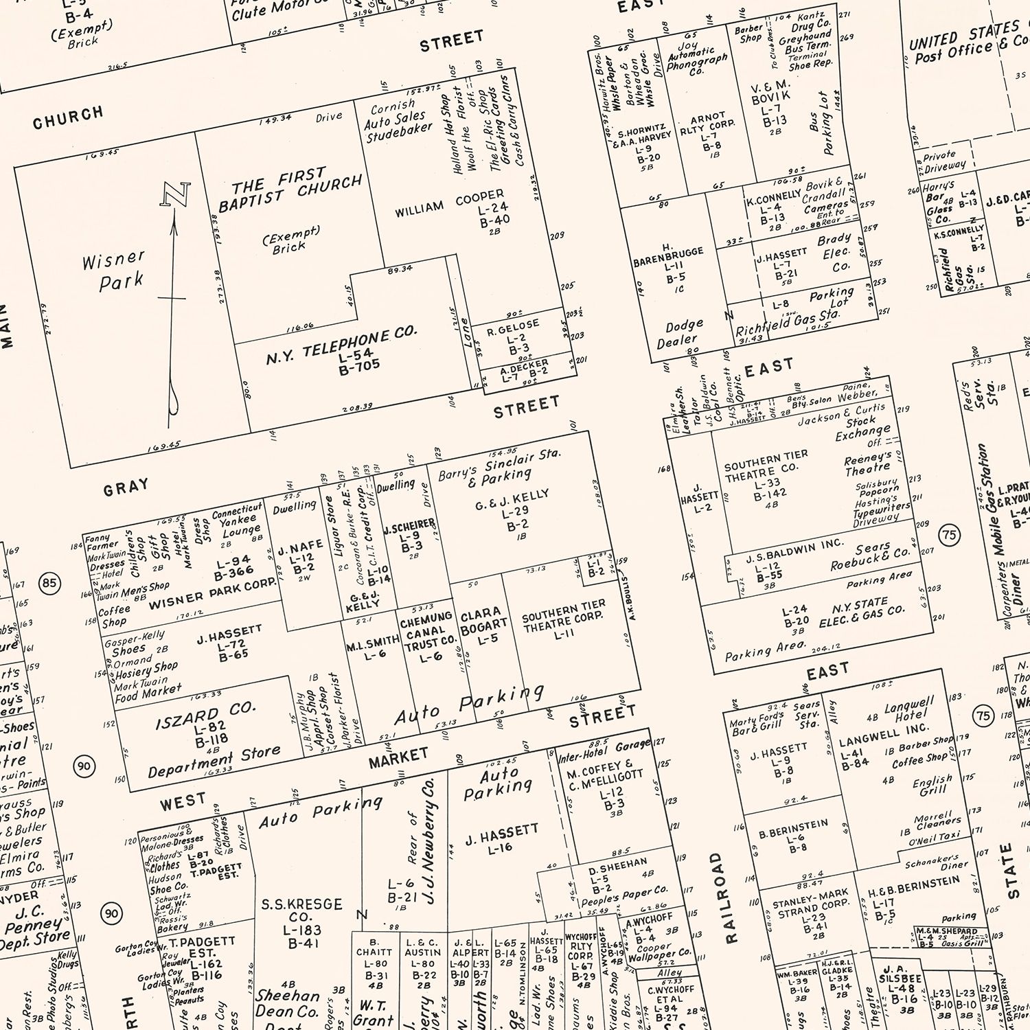 Vintage Map of Elmira, NJ Business Section 1947